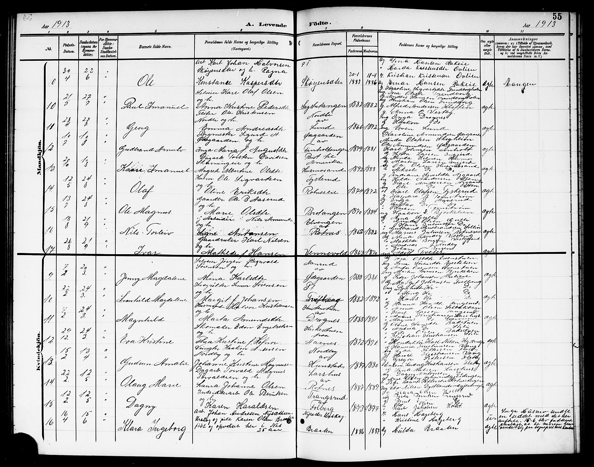 Nes prestekontor Kirkebøker, AV/SAO-A-10410/G/Gc/L0001: Parish register (copy) no. III 1, 1901-1917, p. 55