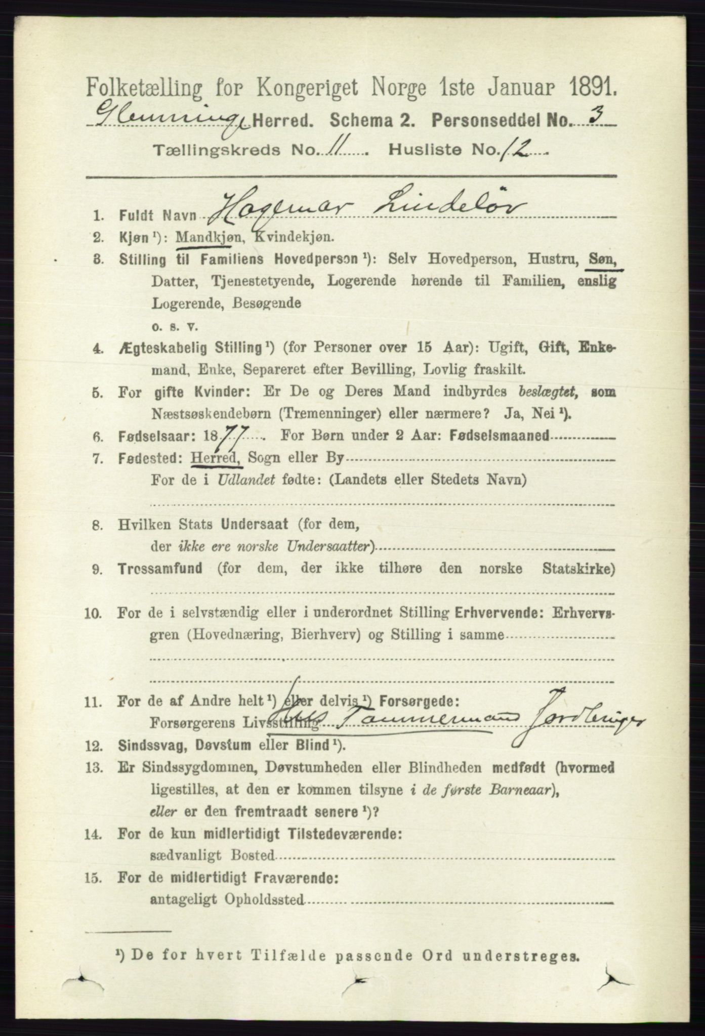 RA, 1891 census for 0132 Glemmen, 1891, p. 10628