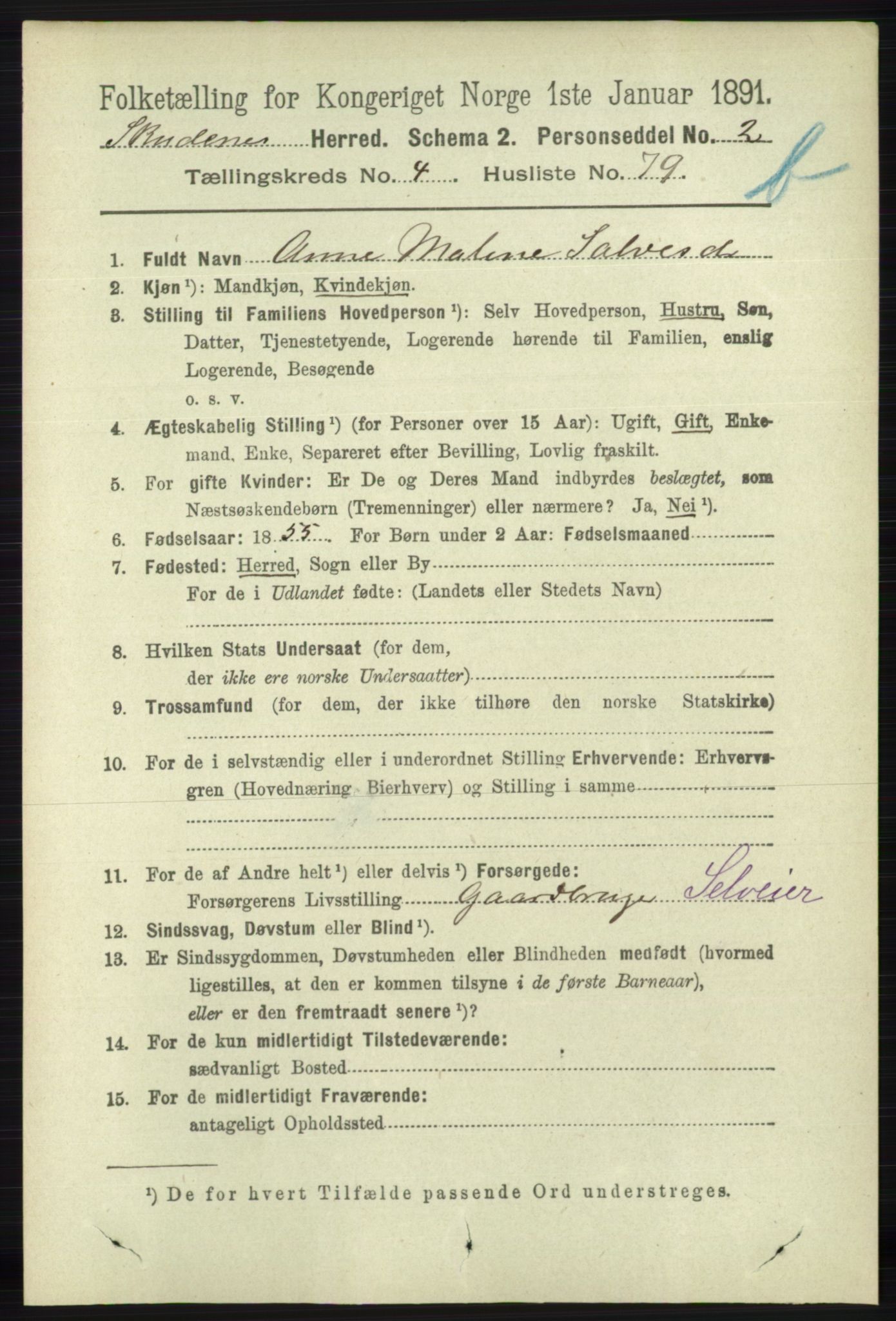 RA, 1891 census for 1150 Skudenes, 1891, p. 4973
