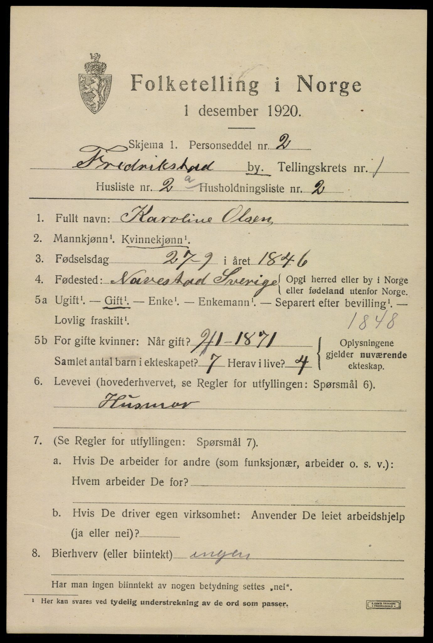 SAO, 1920 census for Fredrikstad, 1920, p. 11467