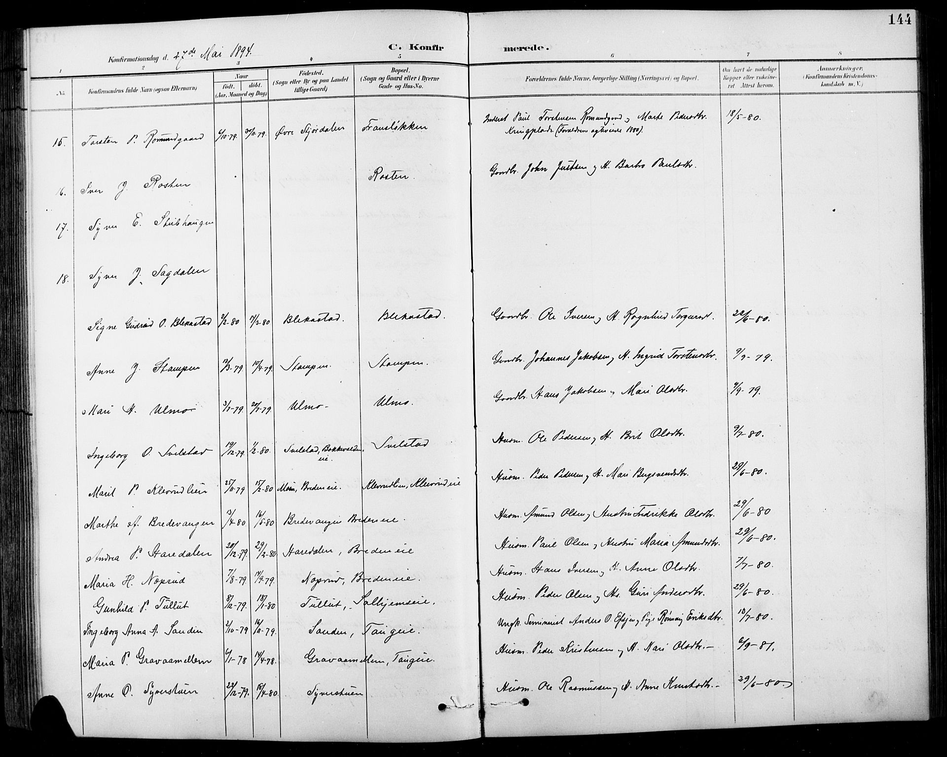 Sel prestekontor, AV/SAH-PREST-074/H/Ha/Hab/L0001: Parish register (copy) no. 1, 1894-1923, p. 144