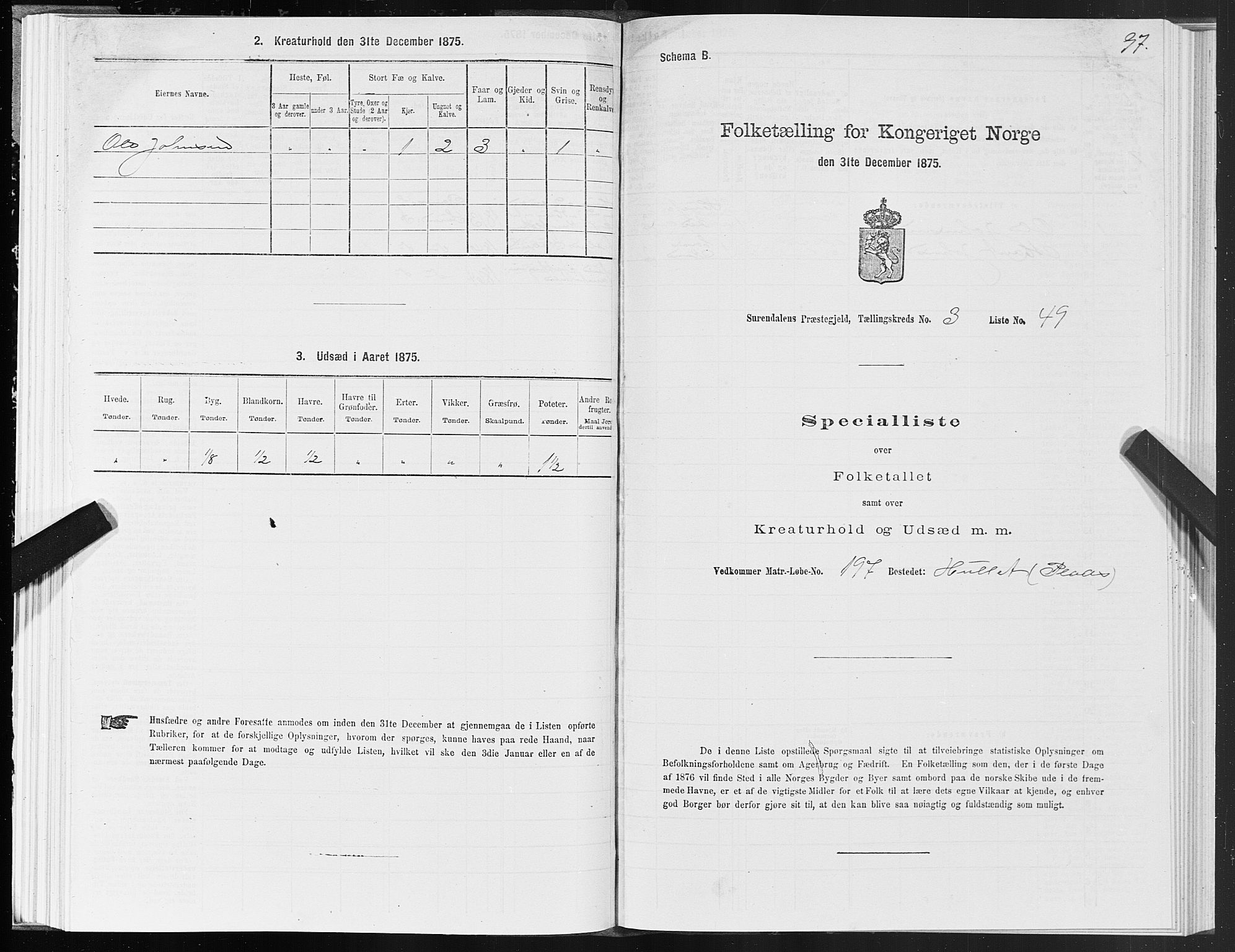 SAT, 1875 census for 1566P Surnadal, 1875, p. 2097