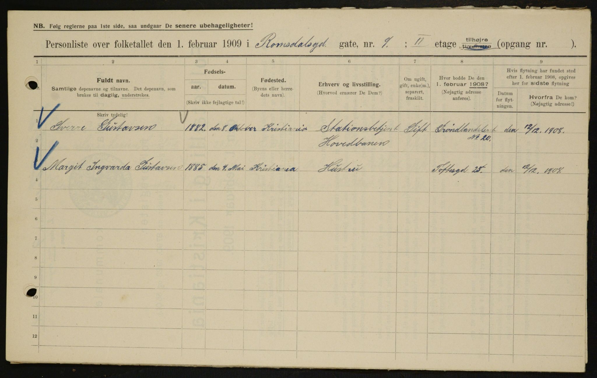 OBA, Municipal Census 1909 for Kristiania, 1909, p. 75553
