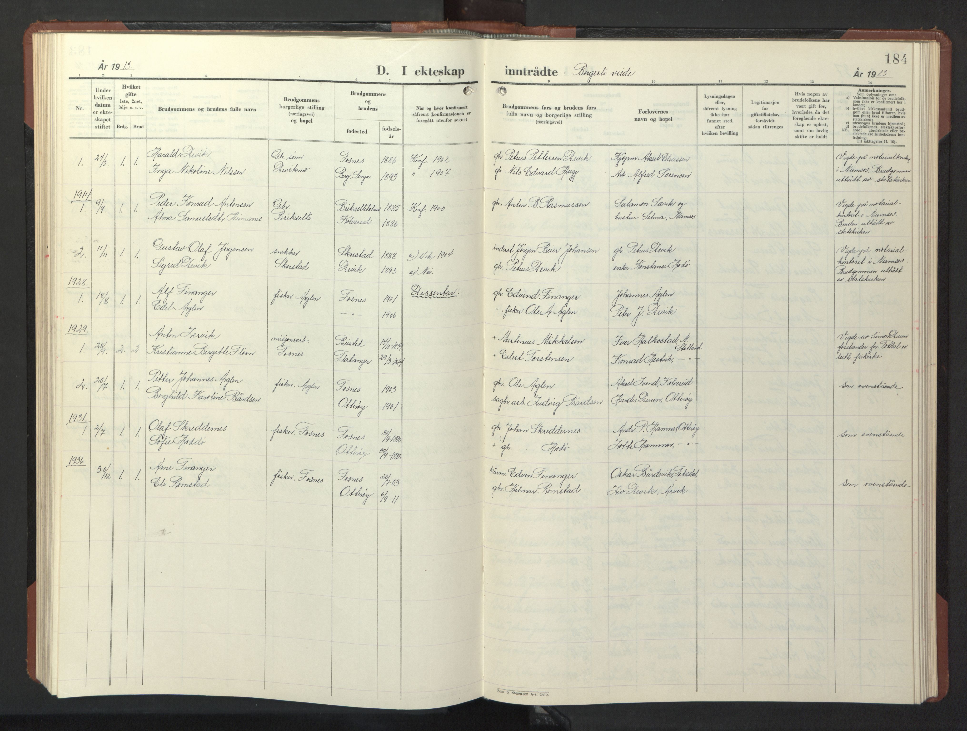 Ministerialprotokoller, klokkerbøker og fødselsregistre - Nord-Trøndelag, SAT/A-1458/773/L0625: Parish register (copy) no. 773C01, 1910-1952, p. 184