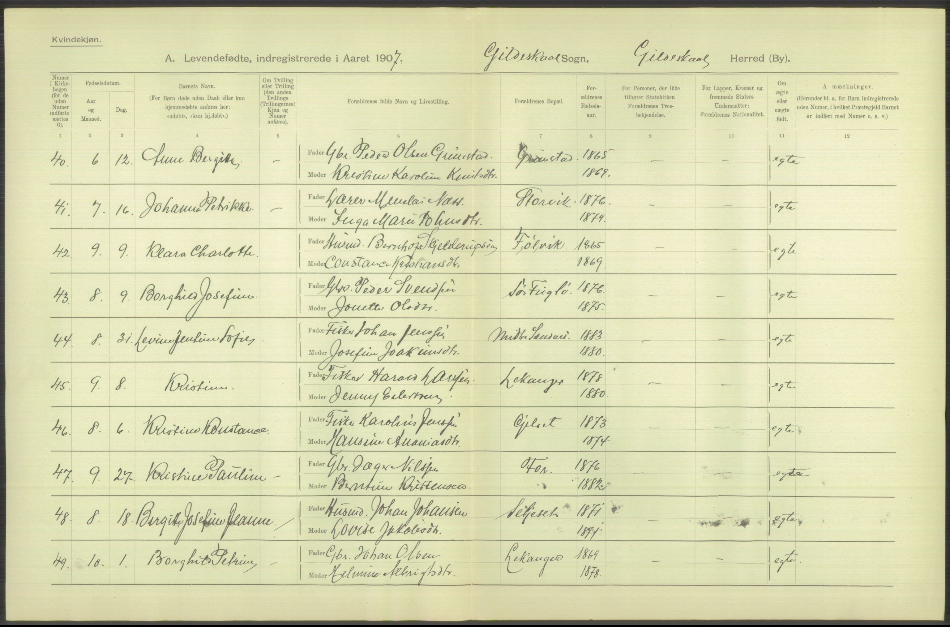 Statistisk sentralbyrå, Sosiodemografiske emner, Befolkning, AV/RA-S-2228/D/Df/Dfa/Dfae/L0043: Nordlands amt: Levendefødte menn og kvinner. Bygder., 1907, p. 390