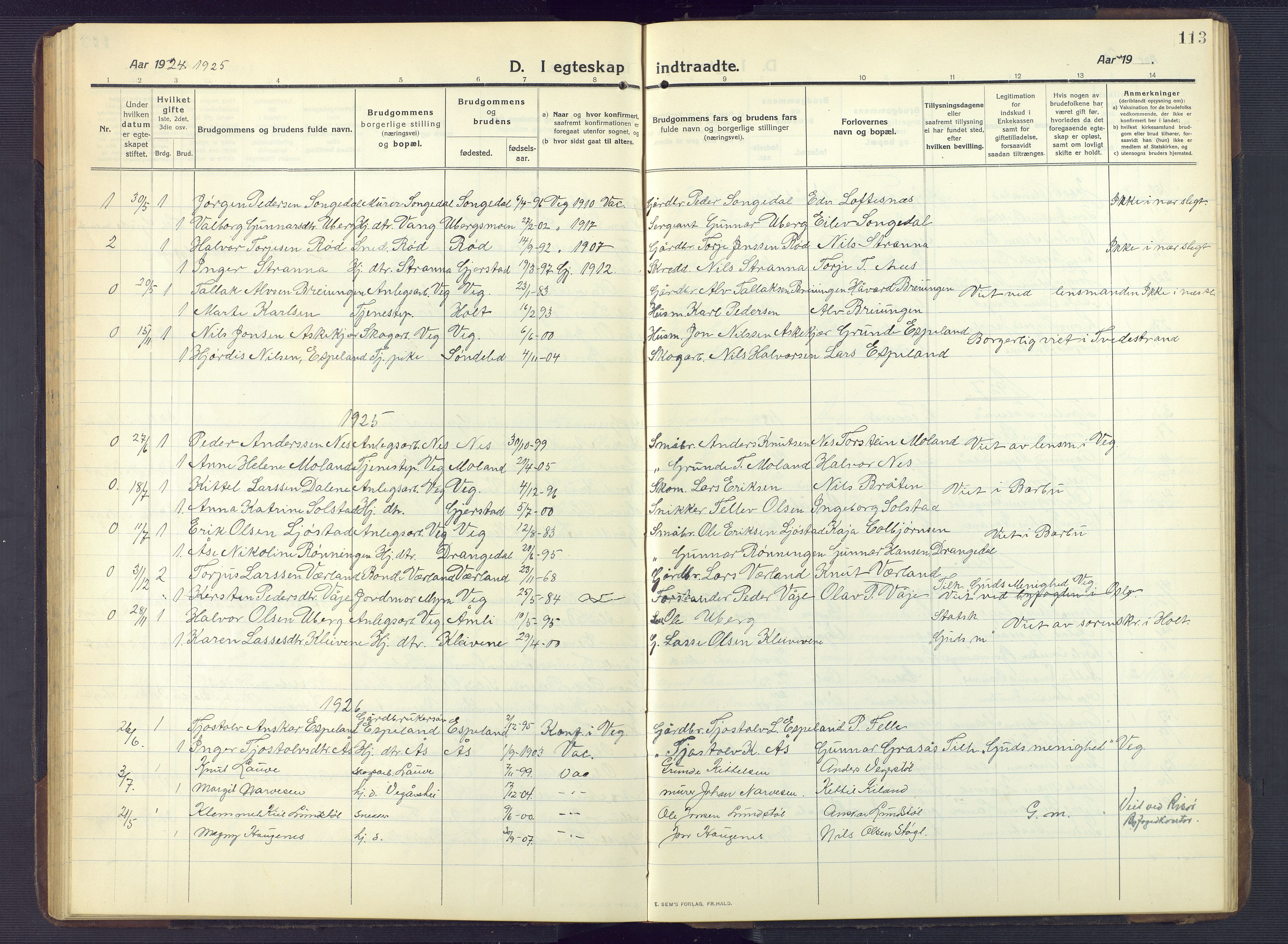 Gjerstad sokneprestkontor, SAK/1111-0014/F/Fb/Fbb/L0005: Parish register (copy) no. B 5, 1911-1949, p. 113