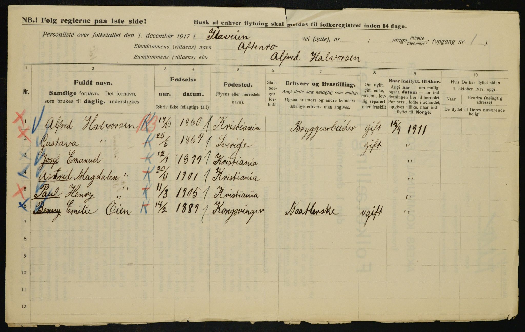 OBA, Municipal Census 1917 for Aker, 1917, p. 23816