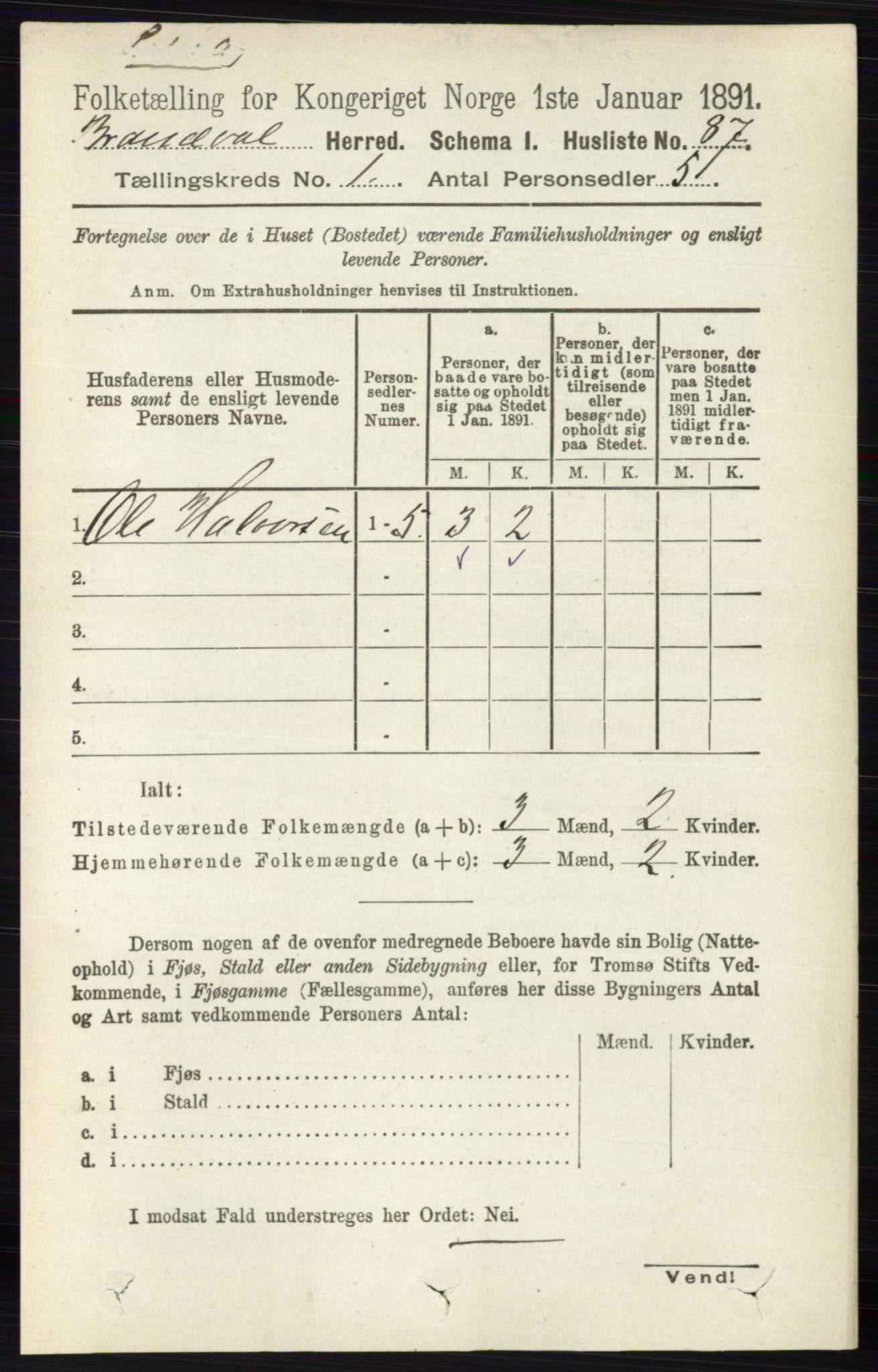 RA, 1891 census for 0422 Brandval, 1891, p. 108