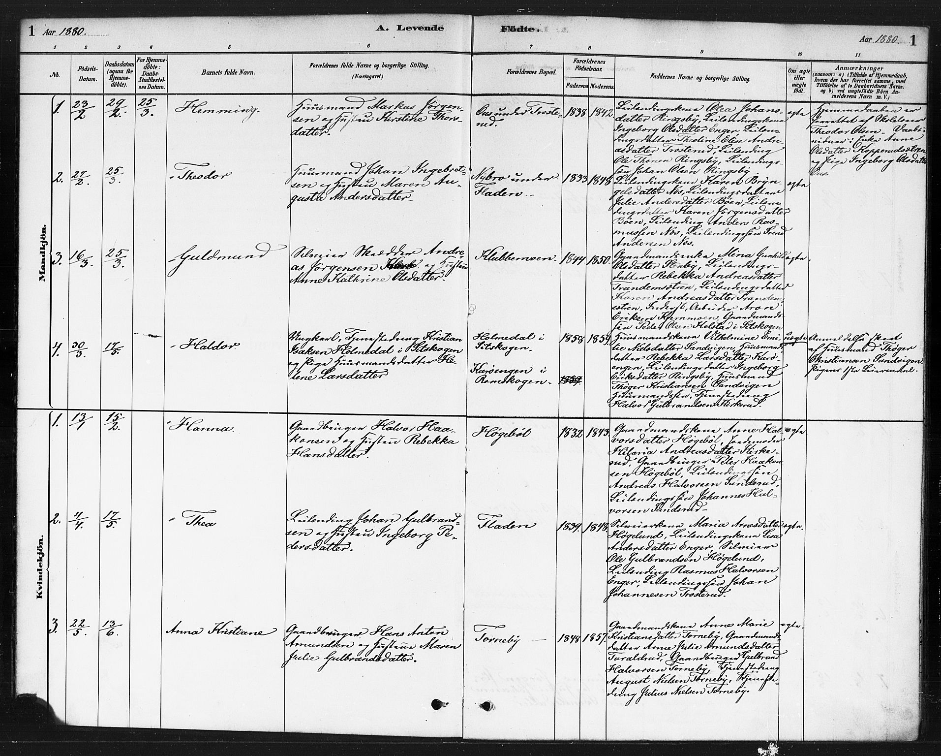 Rødenes prestekontor Kirkebøker, AV/SAO-A-2005/F/Fb/L0001: Parish register (official) no. II 1, 1880-1889, p. 1