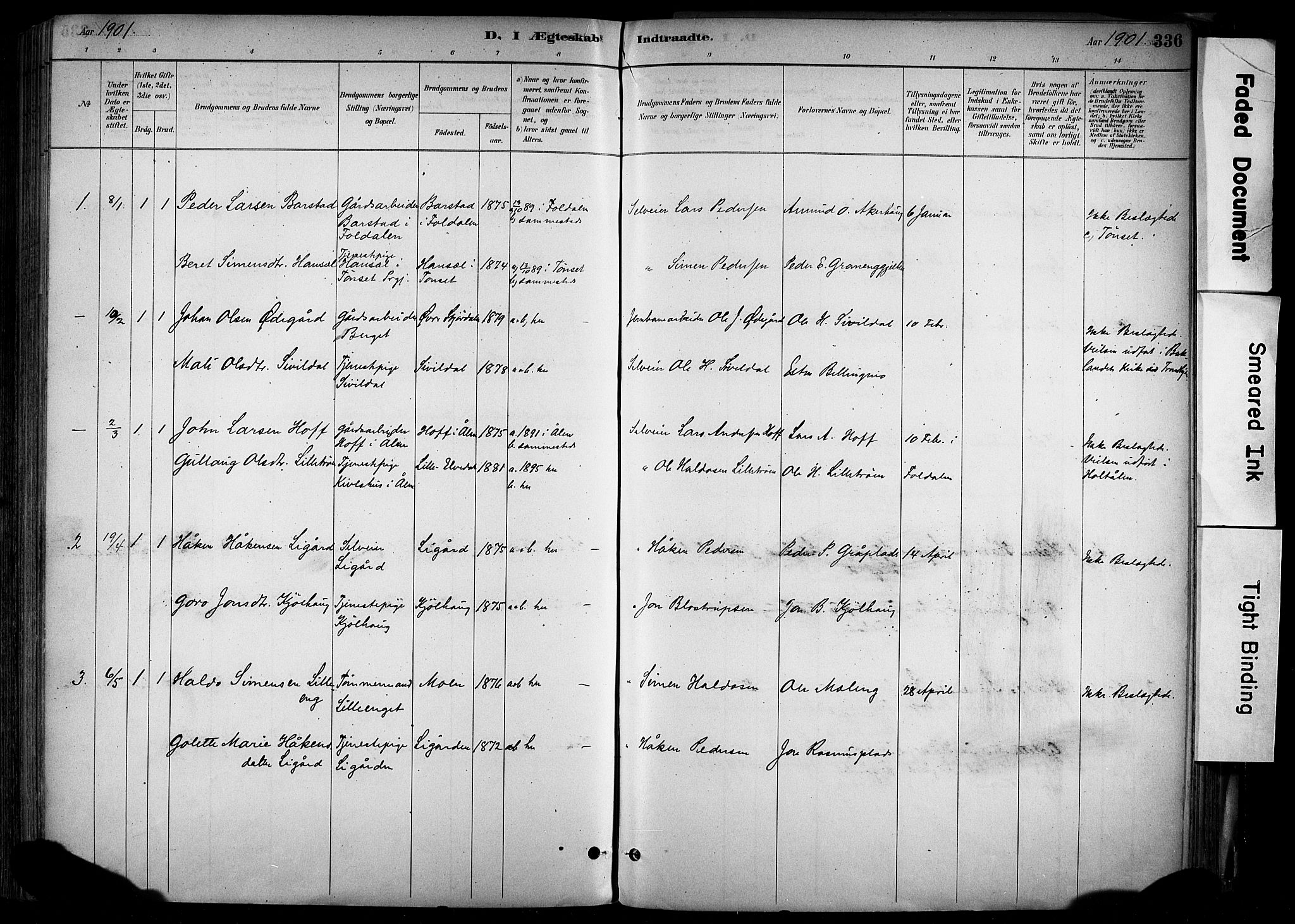 Alvdal prestekontor, SAH/PREST-060/H/Ha/Haa/L0002: Parish register (official) no. 2, 1883-1906, p. 336