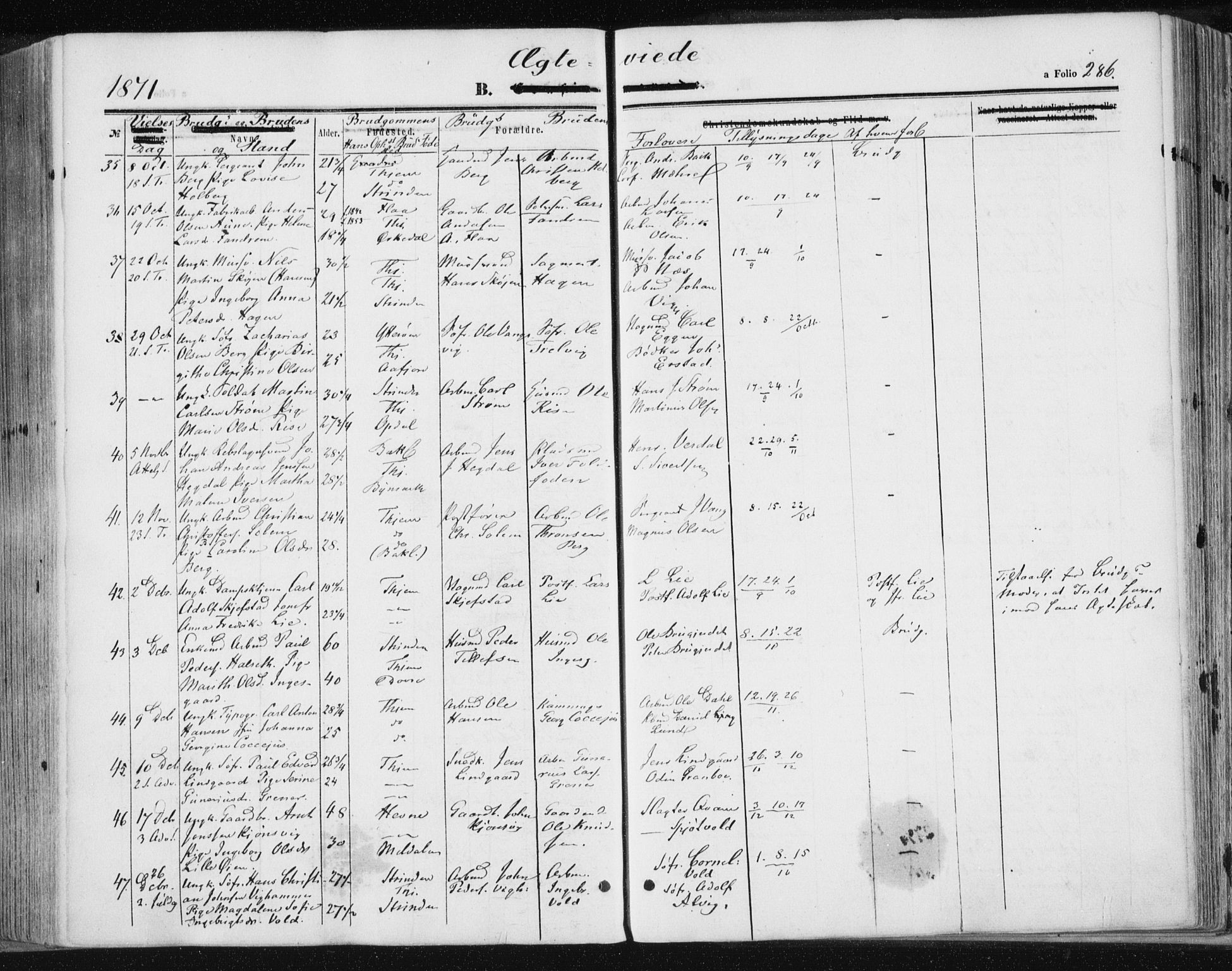 Ministerialprotokoller, klokkerbøker og fødselsregistre - Sør-Trøndelag, SAT/A-1456/602/L0115: Parish register (official) no. 602A13, 1860-1872, p. 286