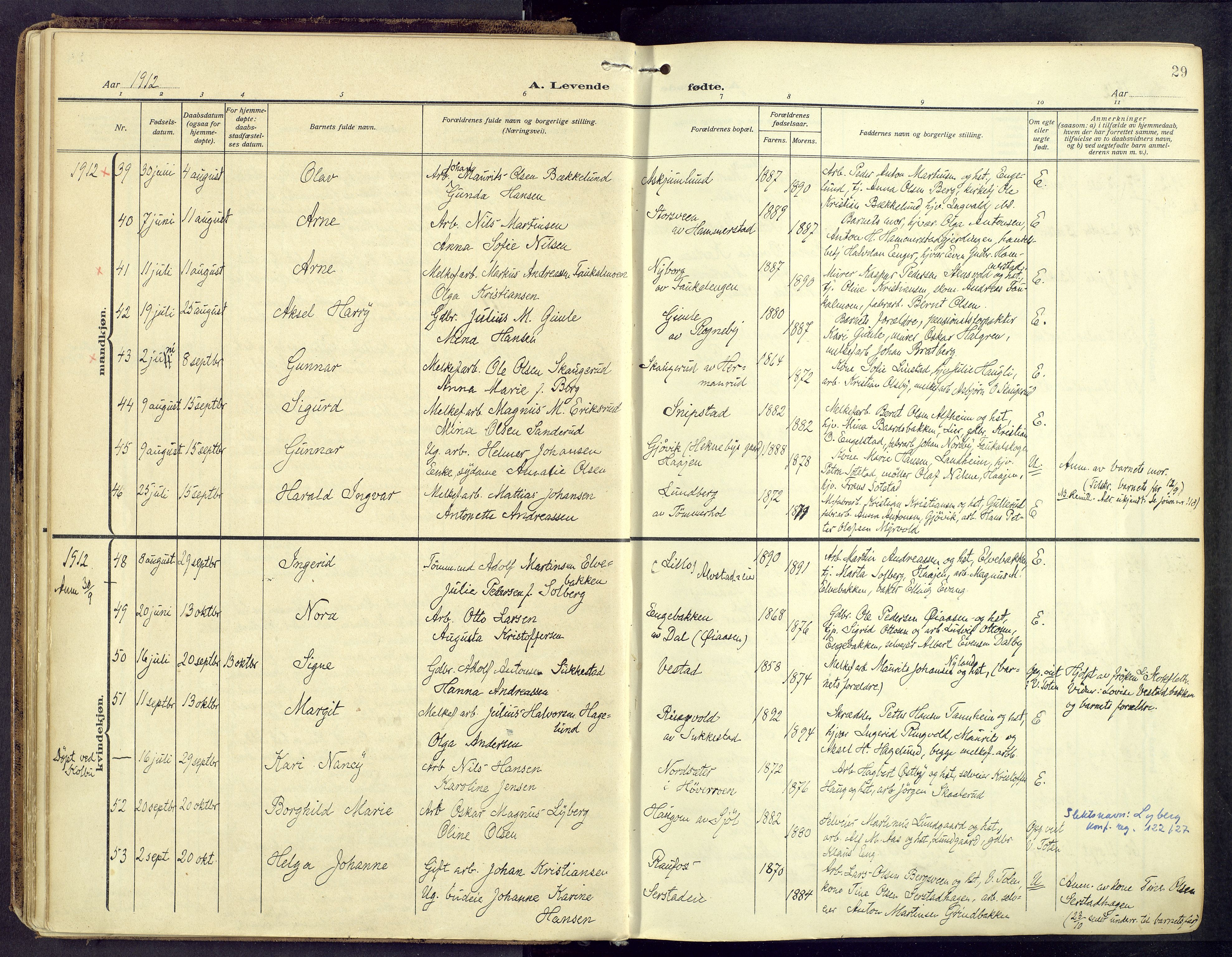 Østre Toten prestekontor, AV/SAH-PREST-104/H/Ha/Haa/L0010: Parish register (official) no. 10, 1910-1920, p. 29