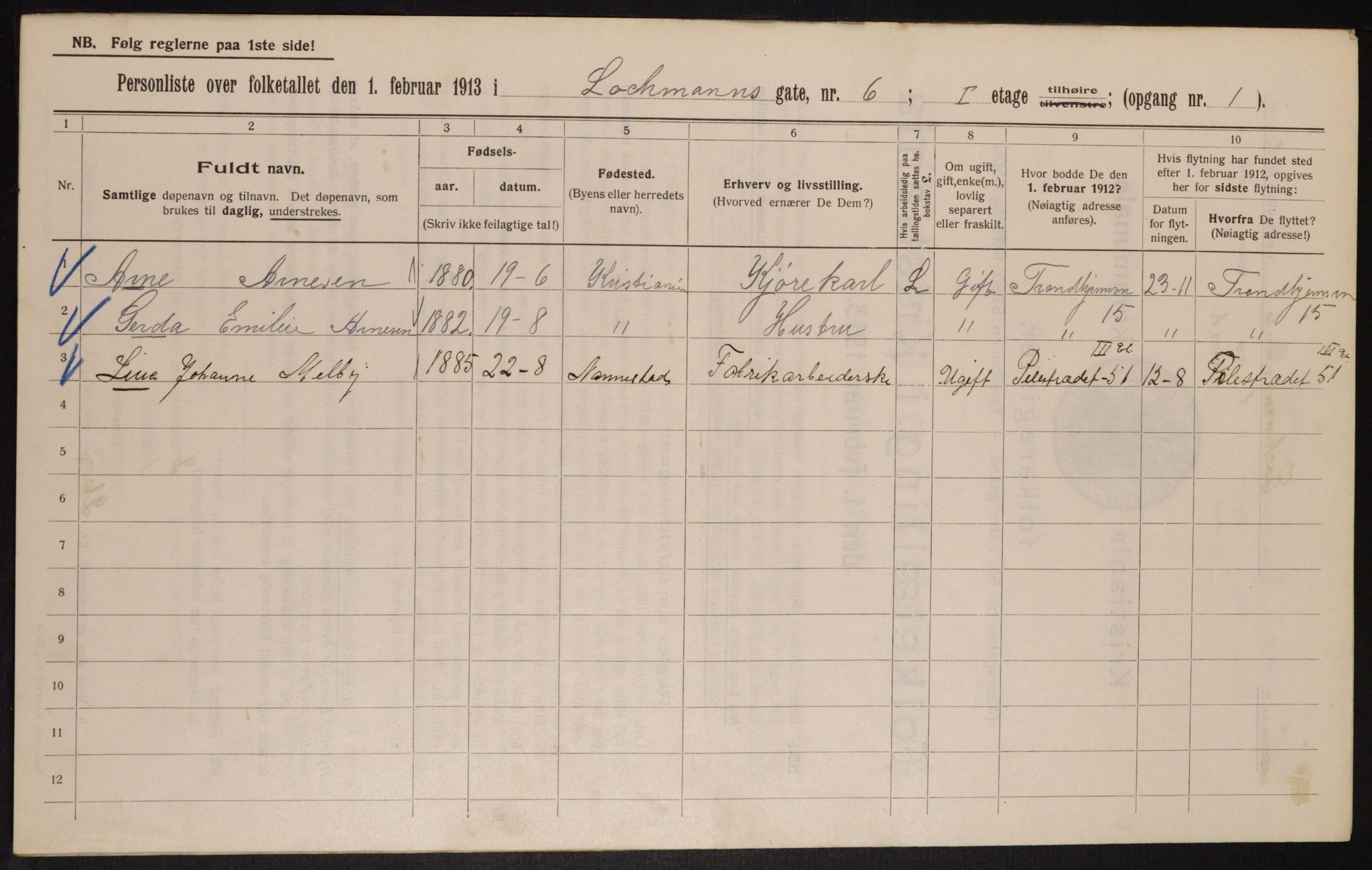 OBA, Municipal Census 1913 for Kristiania, 1913, p. 58121