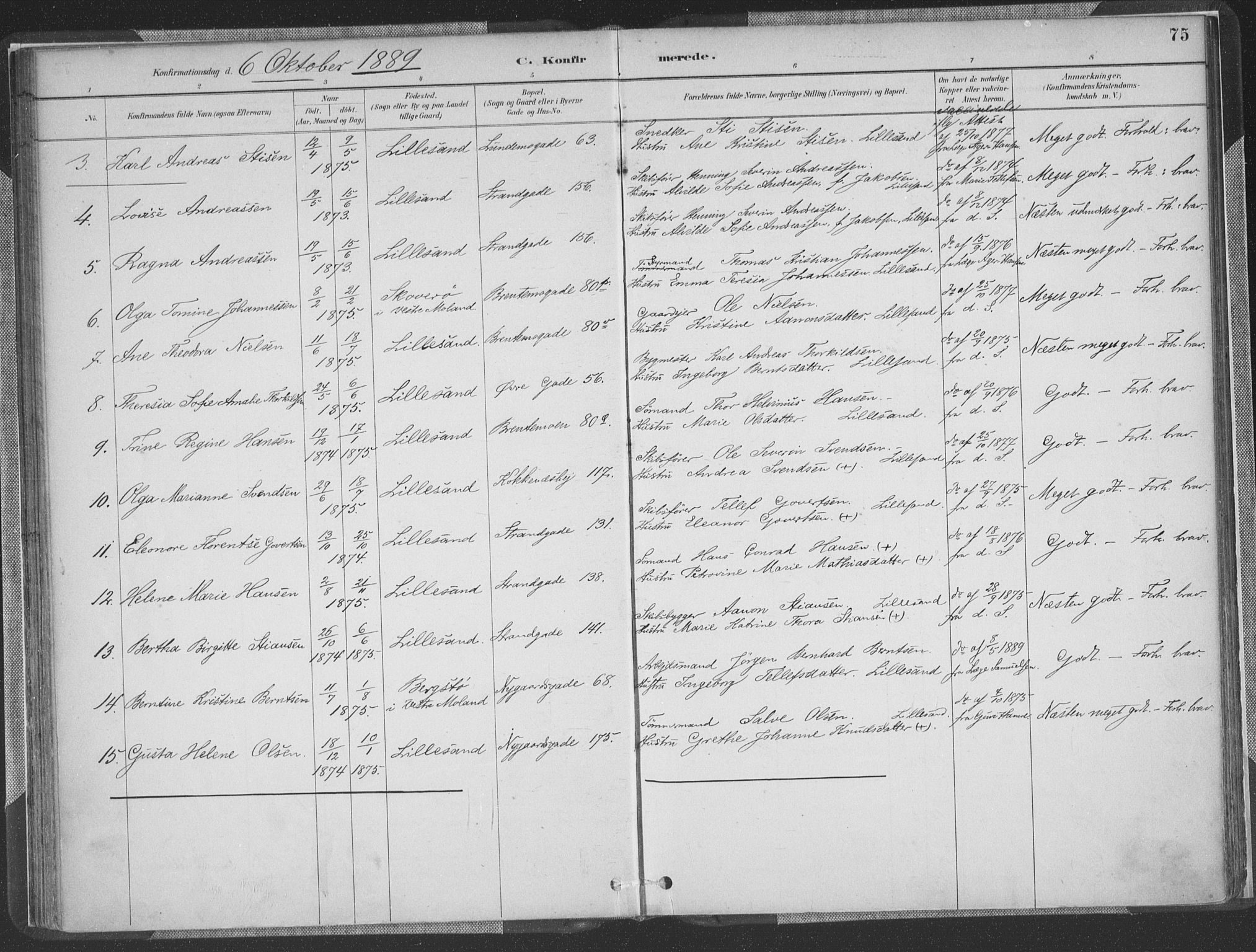 Vestre Moland sokneprestkontor, AV/SAK-1111-0046/F/Fa/Faa/L0001: Parish register (official) no. A 1, 1884-1899, p. 75