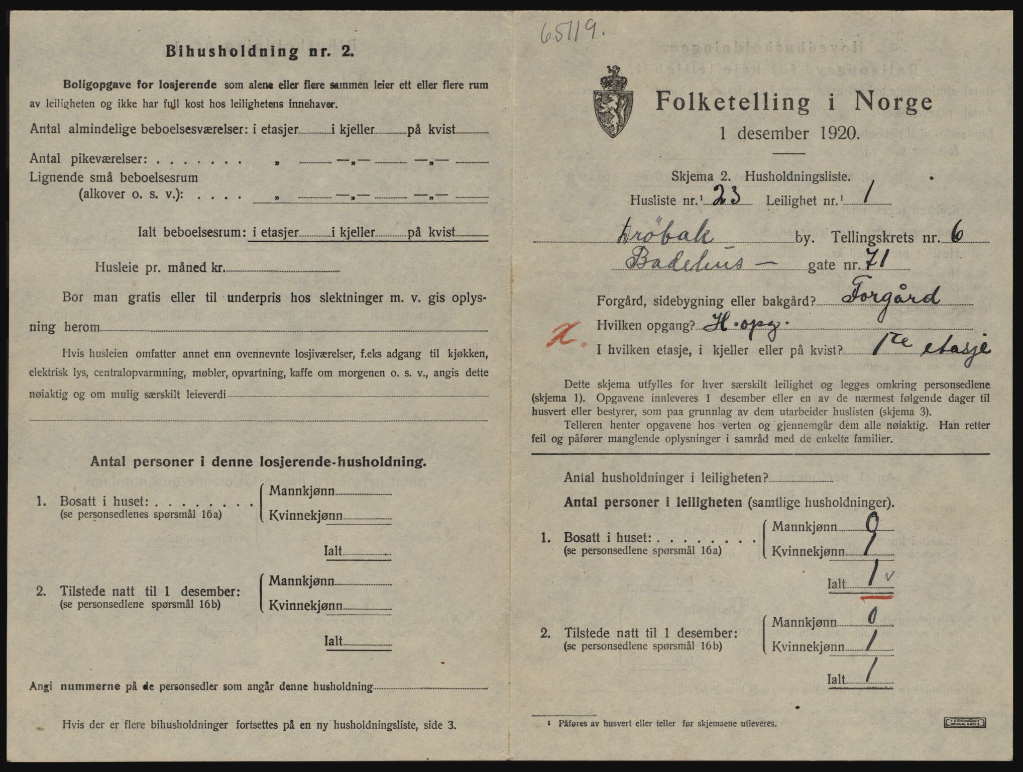 SAO, 1920 census for Drøbak, 1920, p. 1609