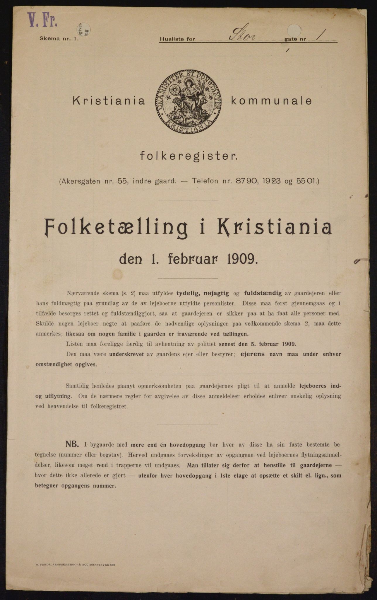 OBA, Municipal Census 1909 for Kristiania, 1909, p. 93001