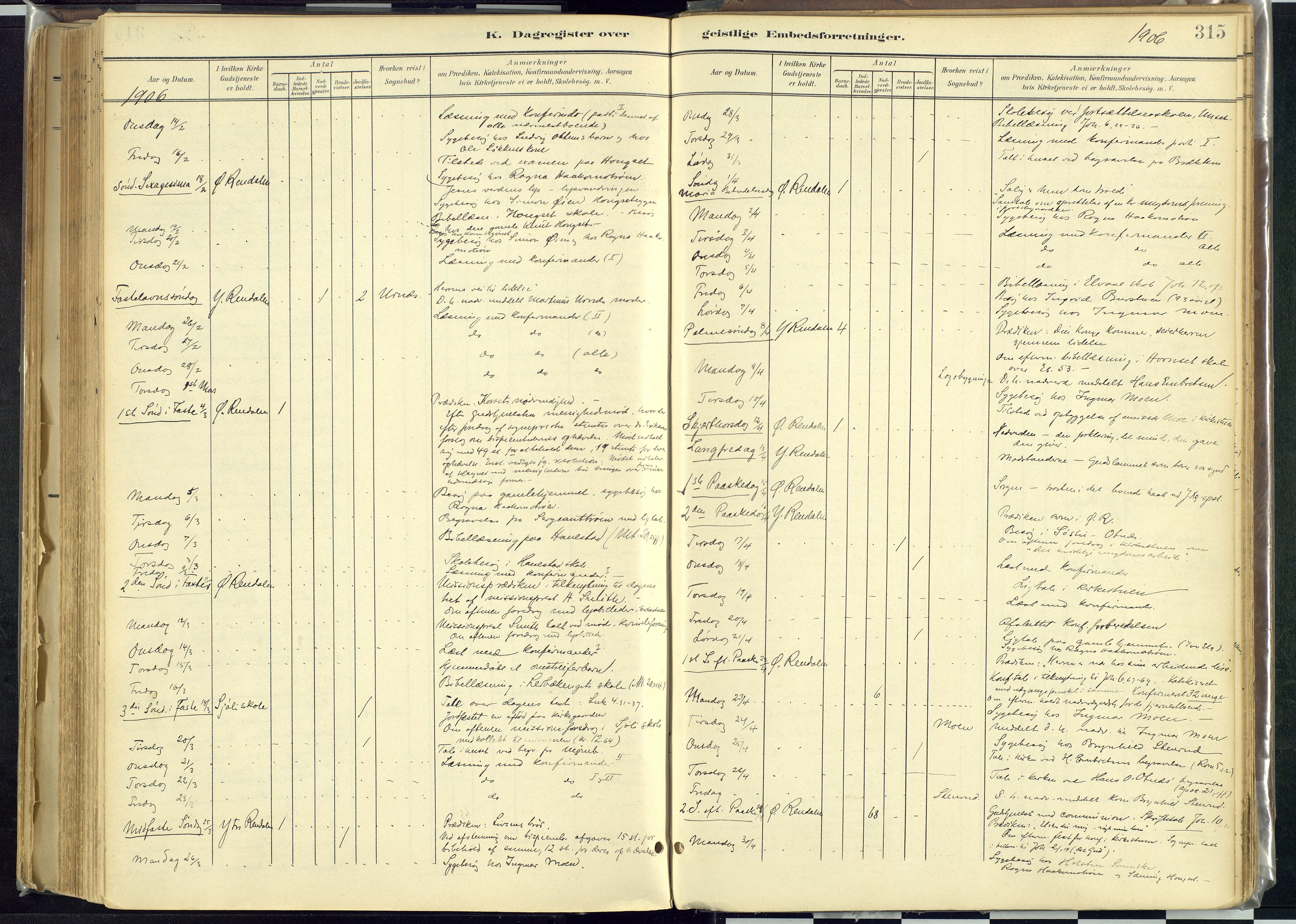Rendalen prestekontor, SAH/PREST-054/H/Ha/Haa/L0012: Parish register (official) no. 12, 1901-1928, p. 315
