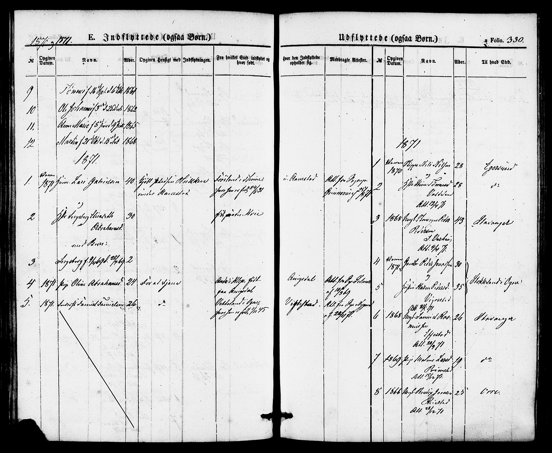 Hå sokneprestkontor, AV/SAST-A-101801/001/30BA/L0009: Parish register (official) no. A 8, 1855-1878, p. 330