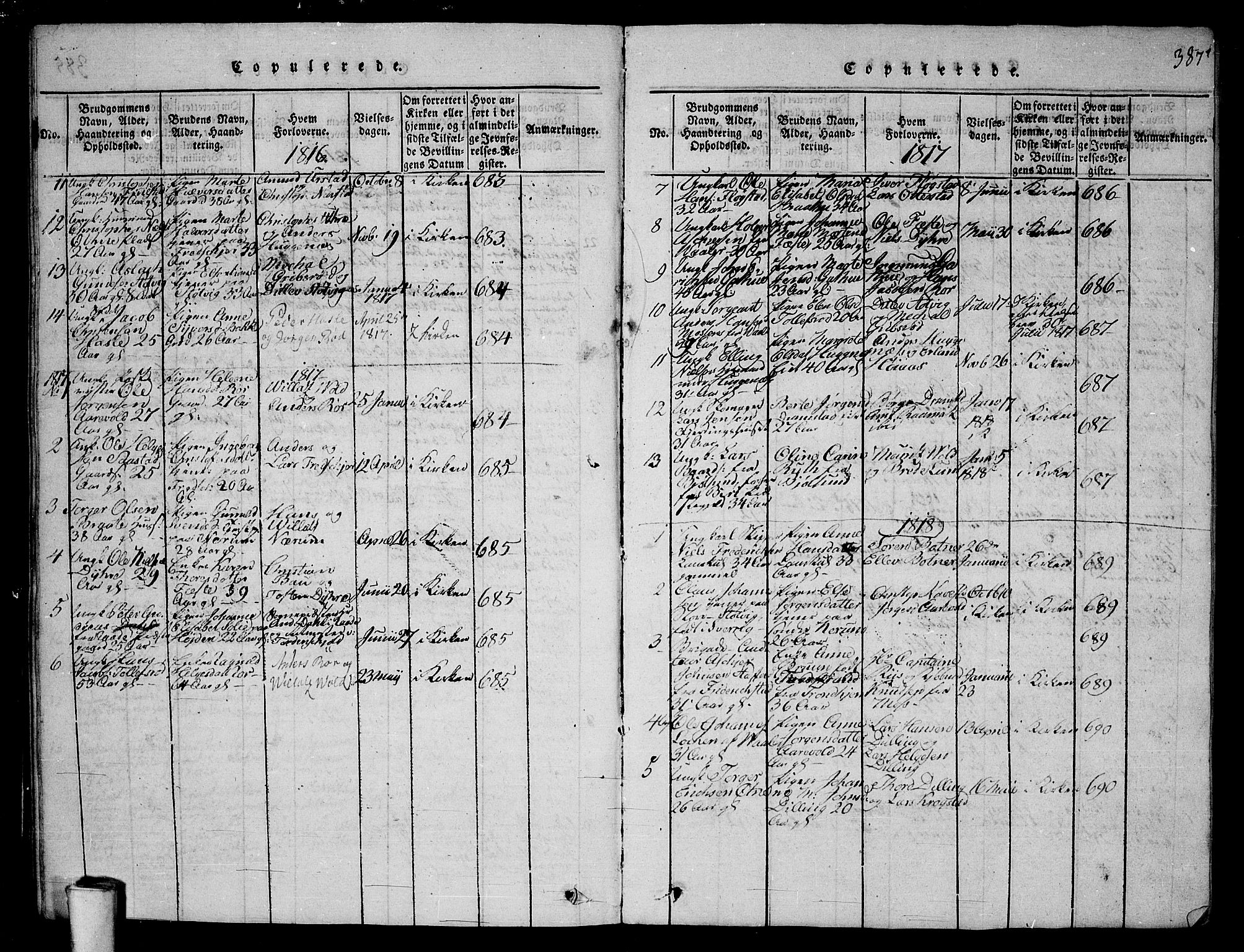 Rygge prestekontor Kirkebøker, AV/SAO-A-10084b/G/Ga/L0001: Parish register (copy) no. 1, 1814-1871, p. 386-387