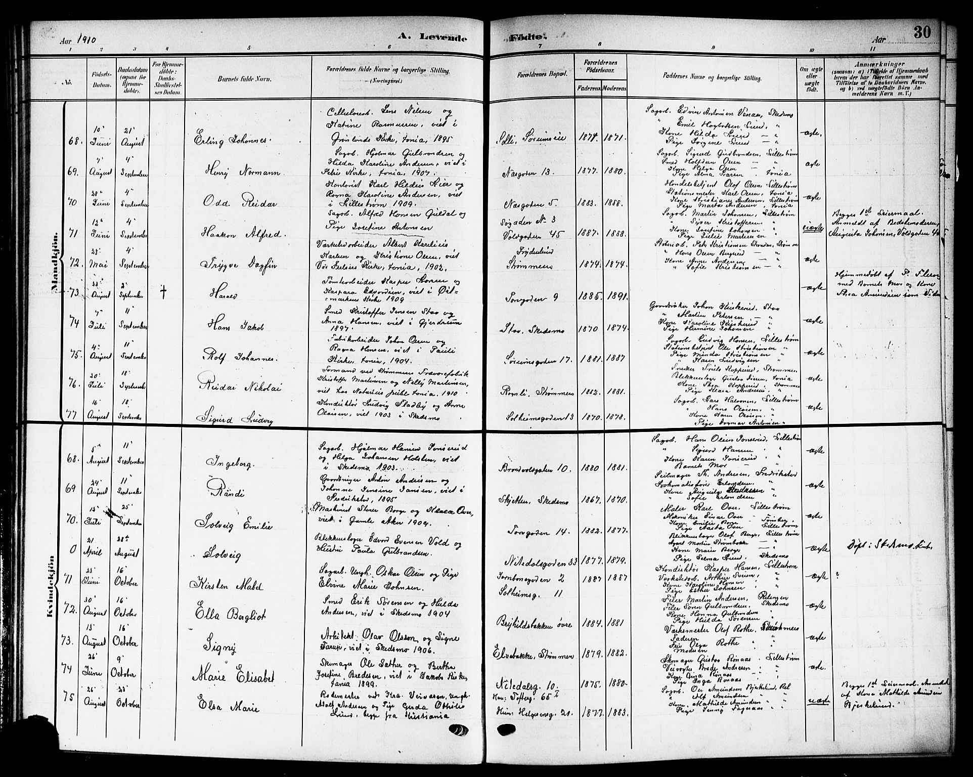 Skedsmo prestekontor Kirkebøker, SAO/A-10033a/G/Gc/L0001: Parish register (copy) no. III 1, 1908-1916, p. 30