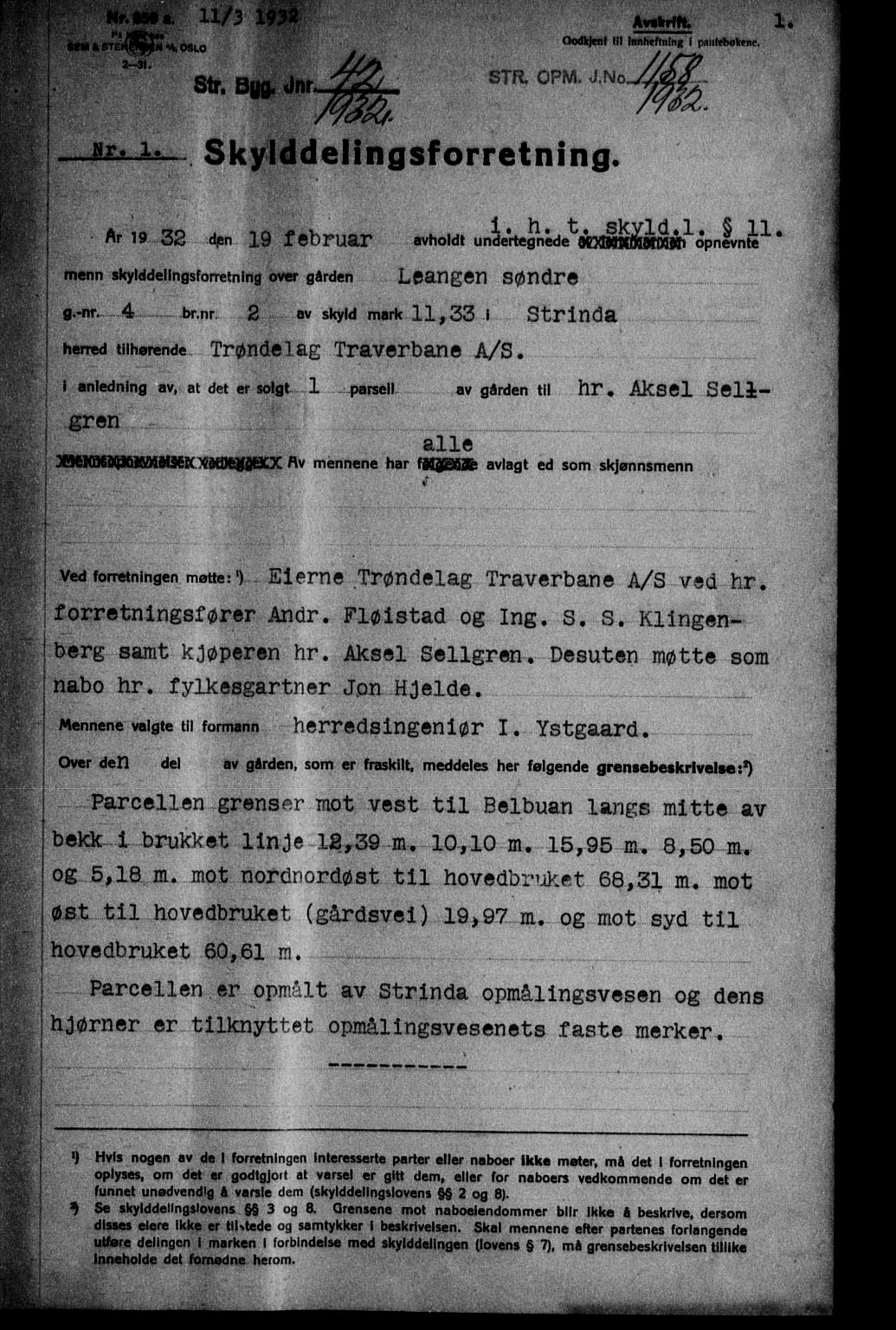 Strinda og Selbu sorenskriveri, SAT/A-0015/2/2C/L0070: Mortgage book no. 62, 1932-1932, Deed date: 11.03.1932