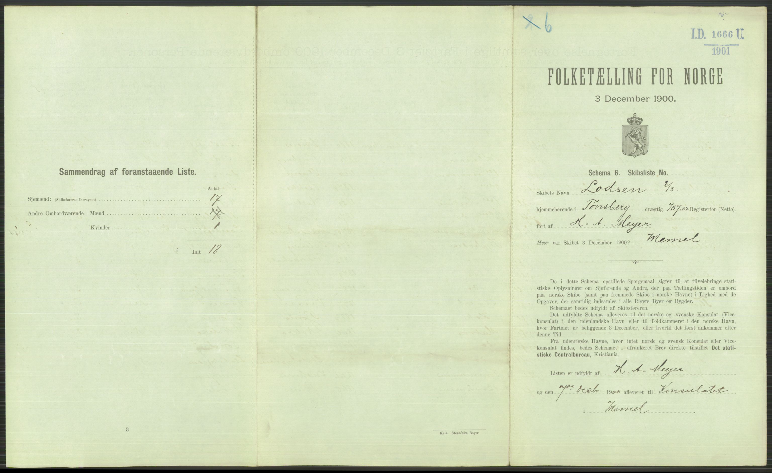 RA, 1900 Census - ship lists from ships in Norwegian harbours, harbours abroad and at sea, 1900, p. 3701