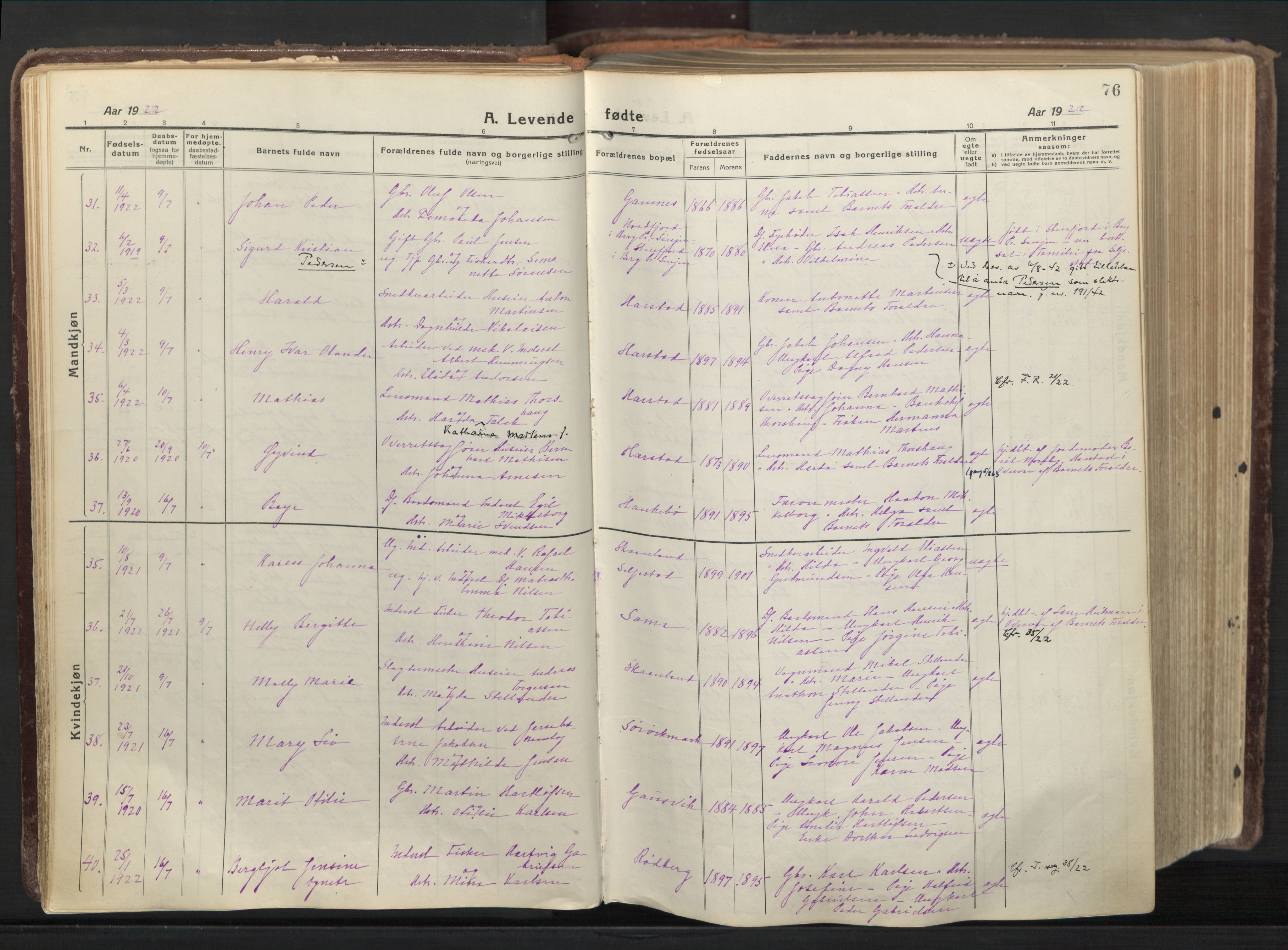 Trondenes sokneprestkontor, SATØ/S-1319/H/Ha/L0019kirke: Parish register (official) no. 19, 1919-1928, p. 76