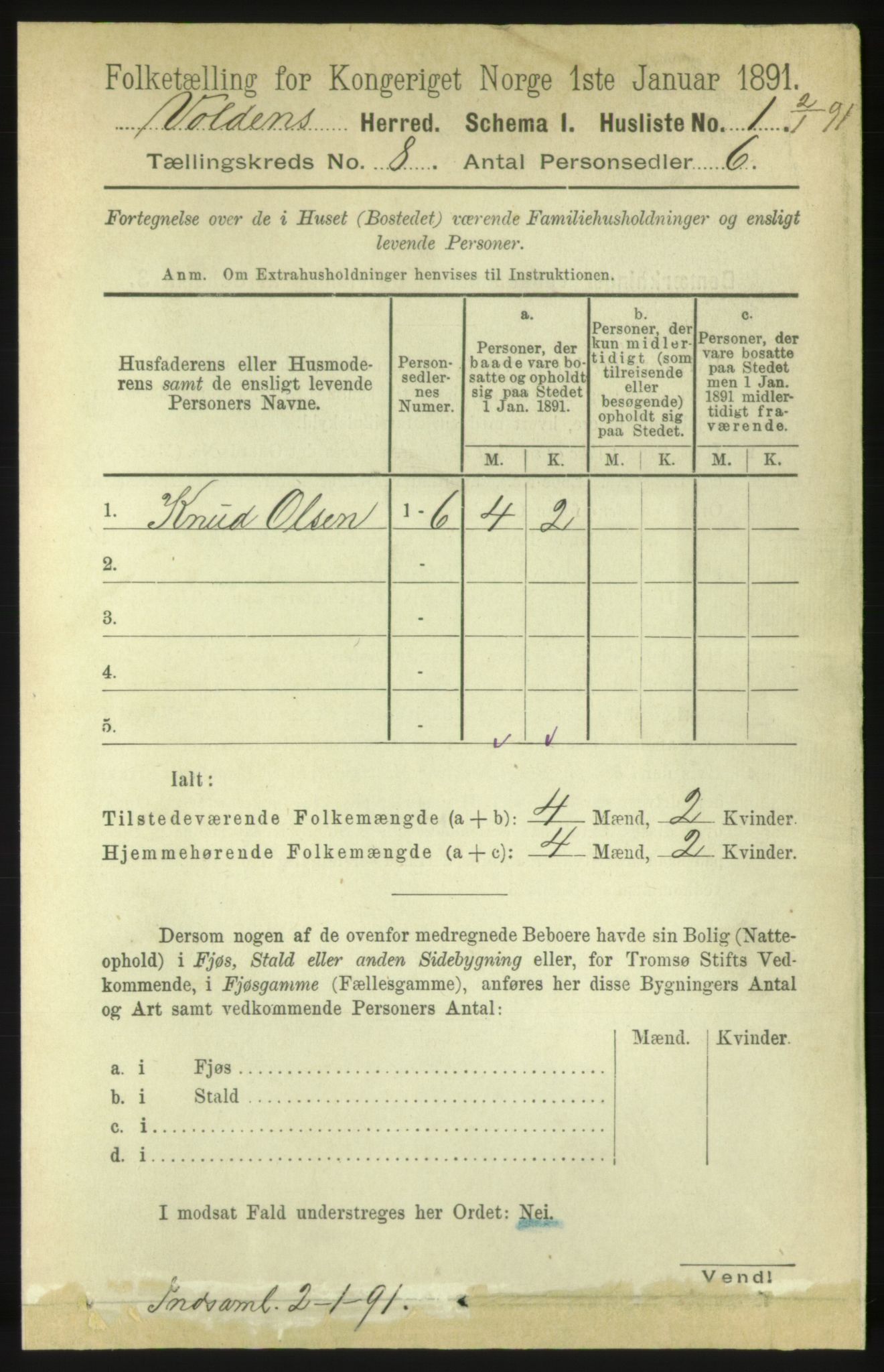 RA, 1891 census for 1519 Volda, 1891, p. 3770