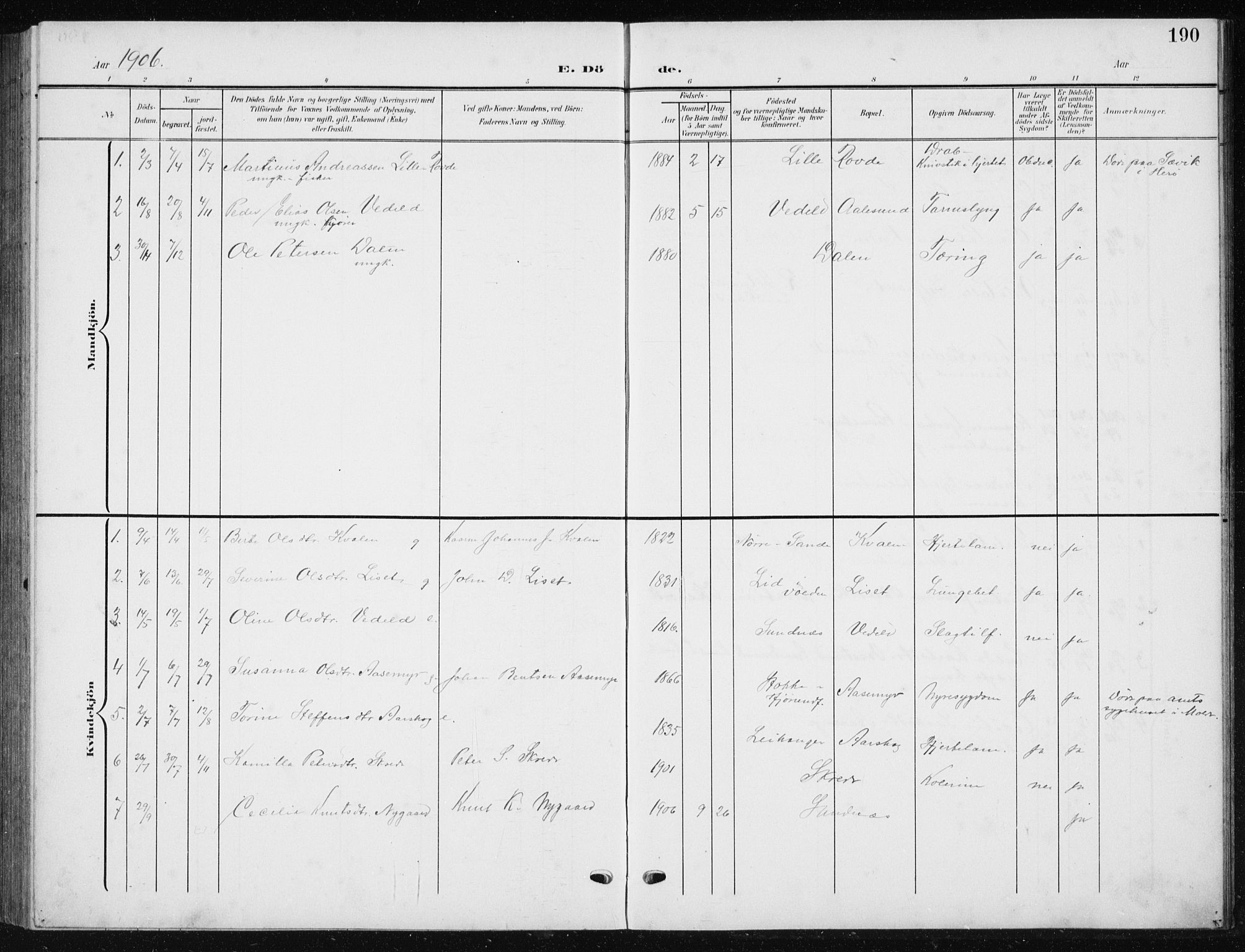 Ministerialprotokoller, klokkerbøker og fødselsregistre - Møre og Romsdal, AV/SAT-A-1454/504/L0061: Parish register (copy) no. 504C03, 1902-1940, p. 190