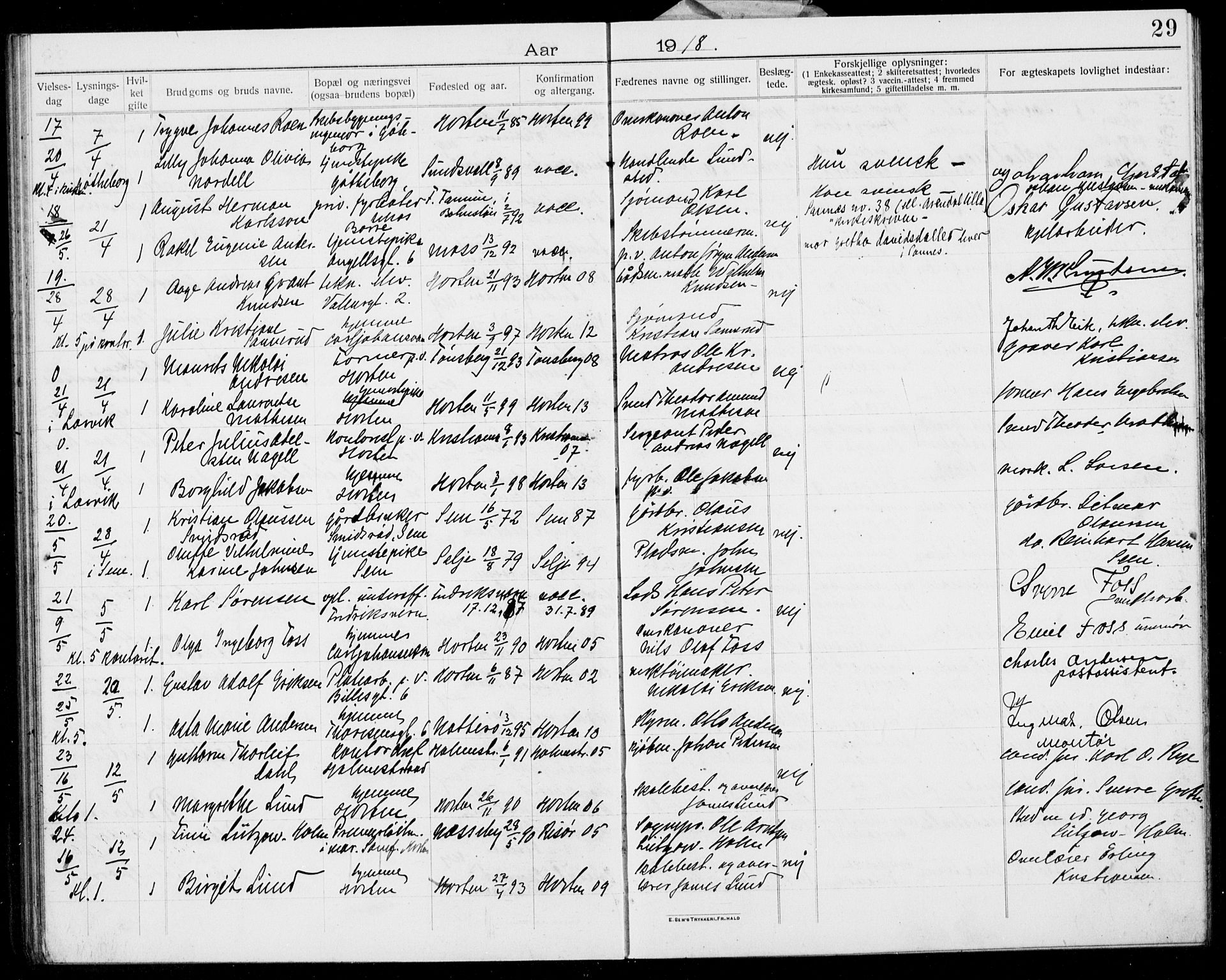 Horten kirkebøker, AV/SAKO-A-348/H/Ha/L0005: Banns register no. 5, 1914-1923, p. 29