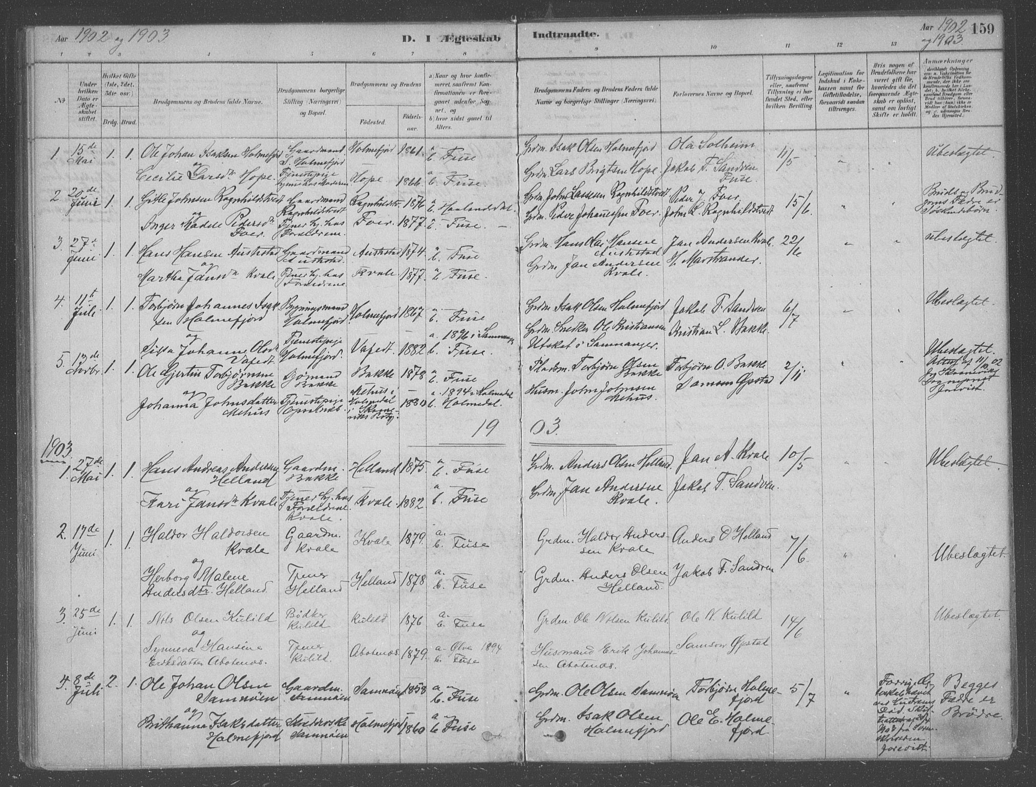 Fusa sokneprestembete, AV/SAB-A-75401/H/Haa: Parish register (official) no. B 1, 1880-1938, p. 159