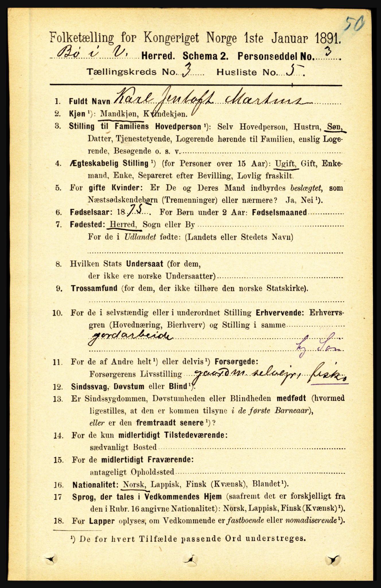 RA, 1891 census for 1867 Bø, 1891, p. 853