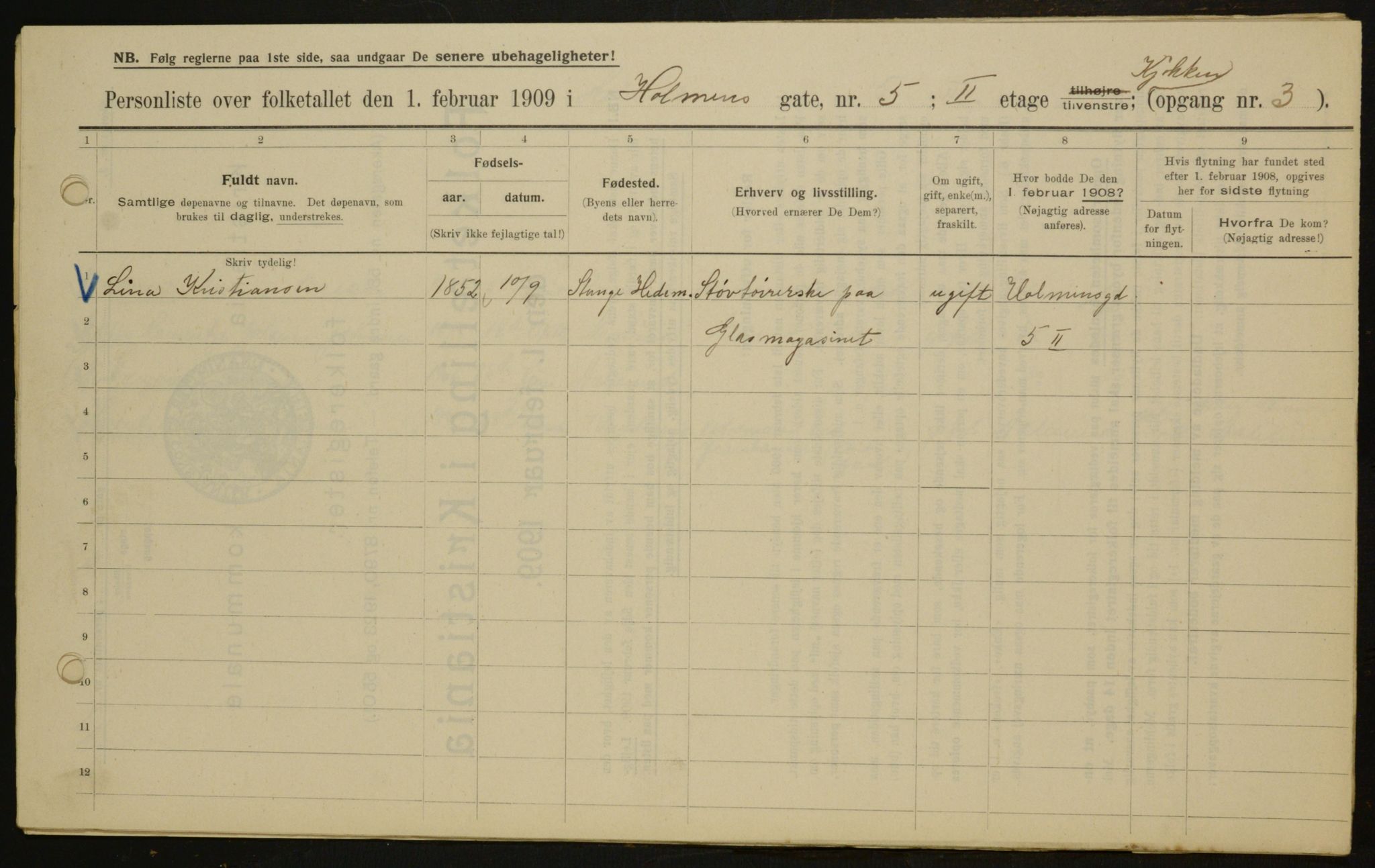 OBA, Municipal Census 1909 for Kristiania, 1909, p. 37035