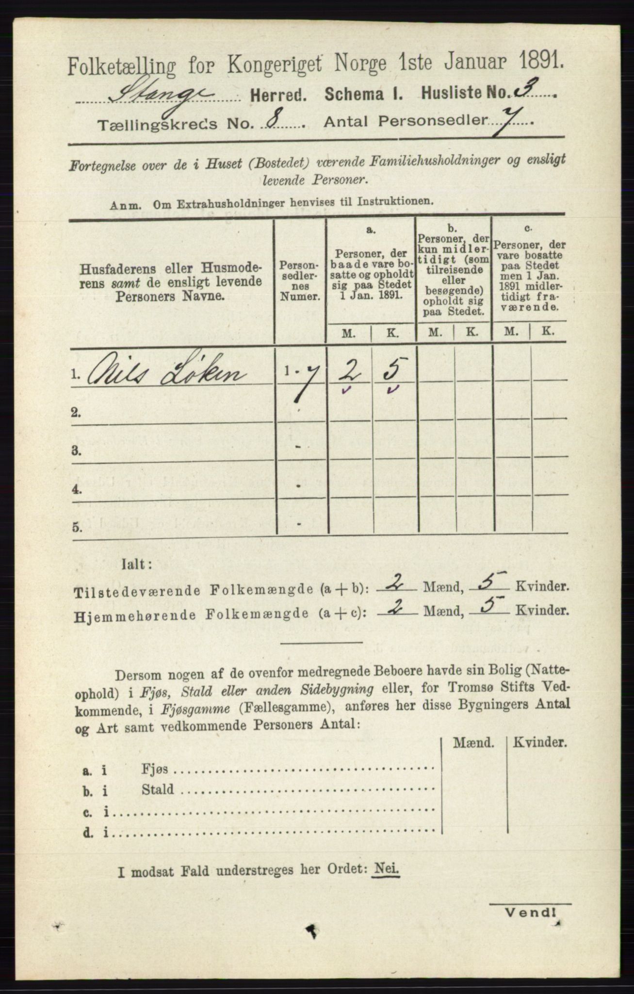 RA, 1891 census for 0417 Stange, 1891, p. 5245