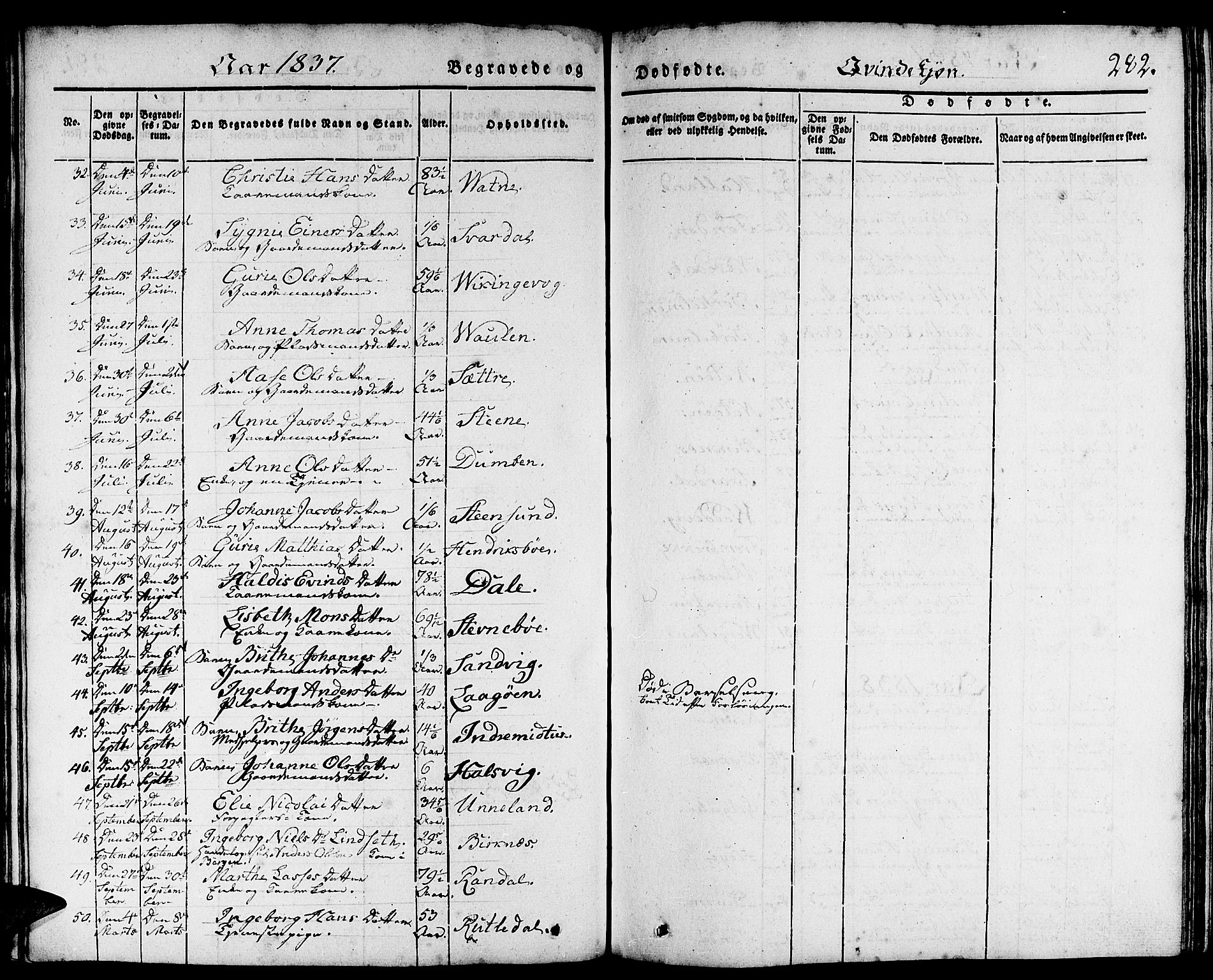 Gulen sokneprestembete, AV/SAB-A-80201/H/Haa/Haaa/L0020: Parish register (official) no. A 20, 1837-1847, p. 282