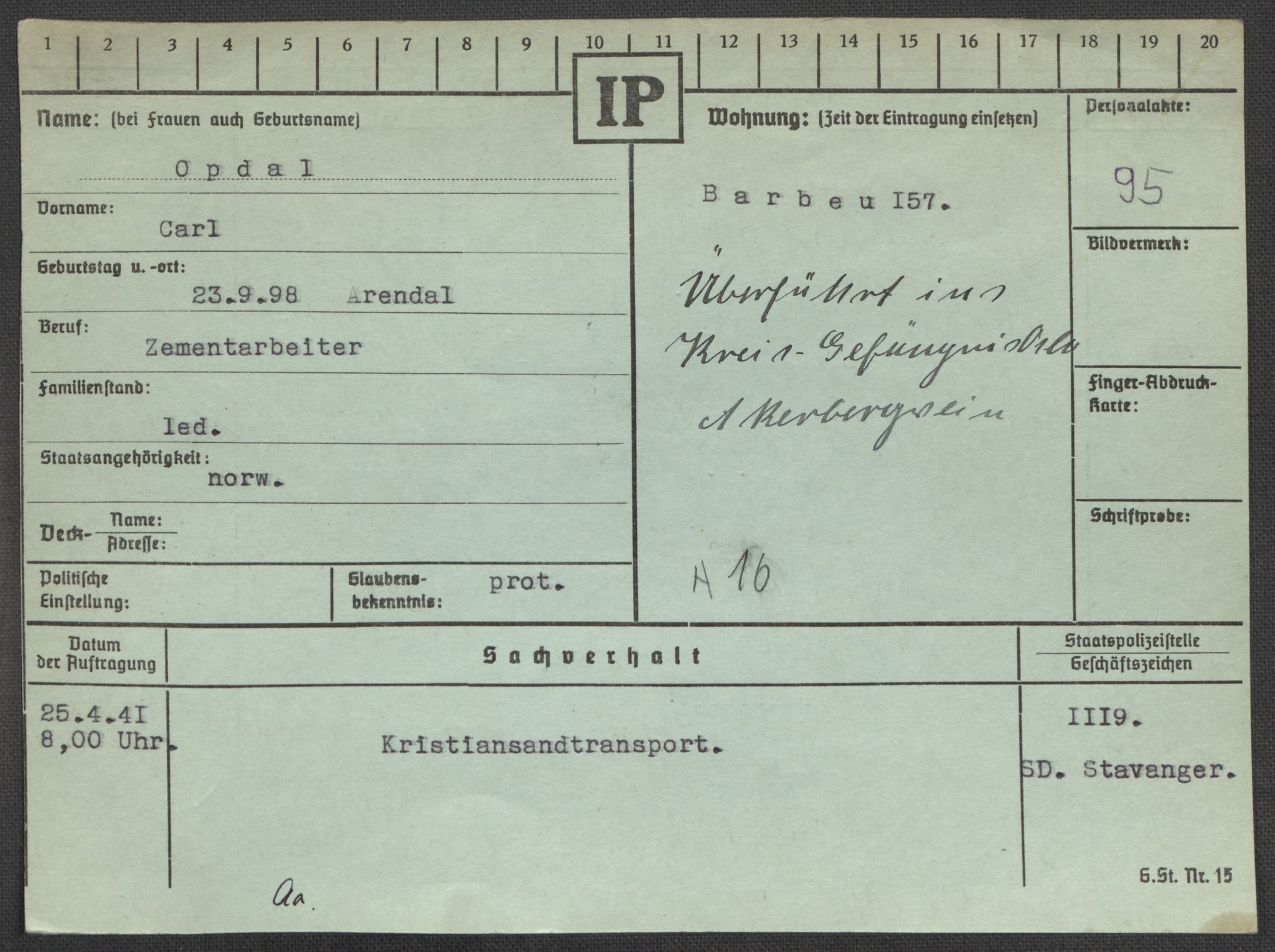 Befehlshaber der Sicherheitspolizei und des SD, RA/RAFA-5969/E/Ea/Eaa/L0008: Register over norske fanger i Møllergata 19: Oelze-Ru, 1940-1945, p. 458