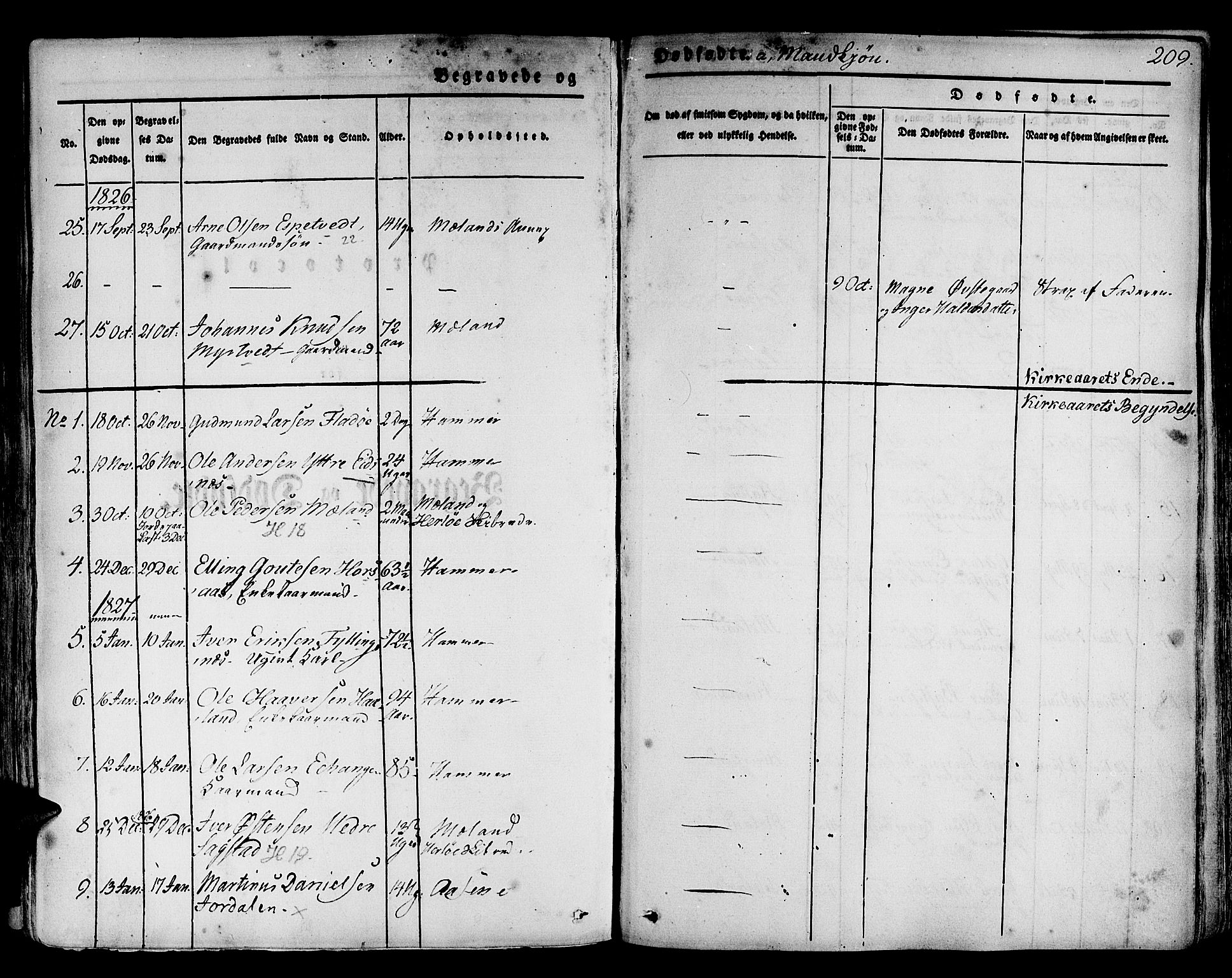 Hamre sokneprestembete, SAB/A-75501/H/Ha/Haa/Haaa/L0011: Parish register (official) no. A 11, 1826-1834, p. 209