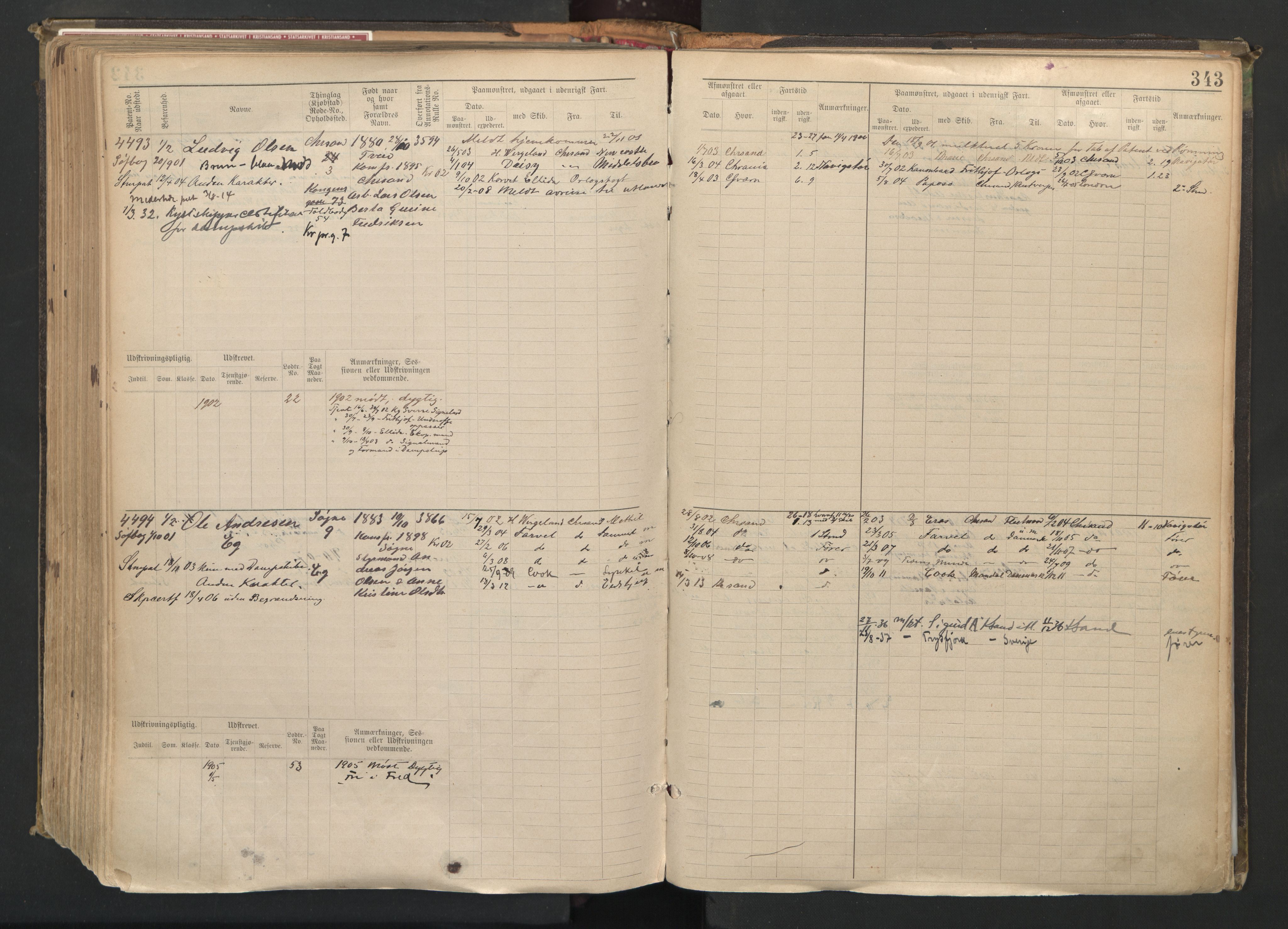 Kristiansand mønstringskrets, SAK/2031-0015/F/Fb/L0008: Hovedrulle nr 3811-4580, I-15, 1893-1940, p. 355