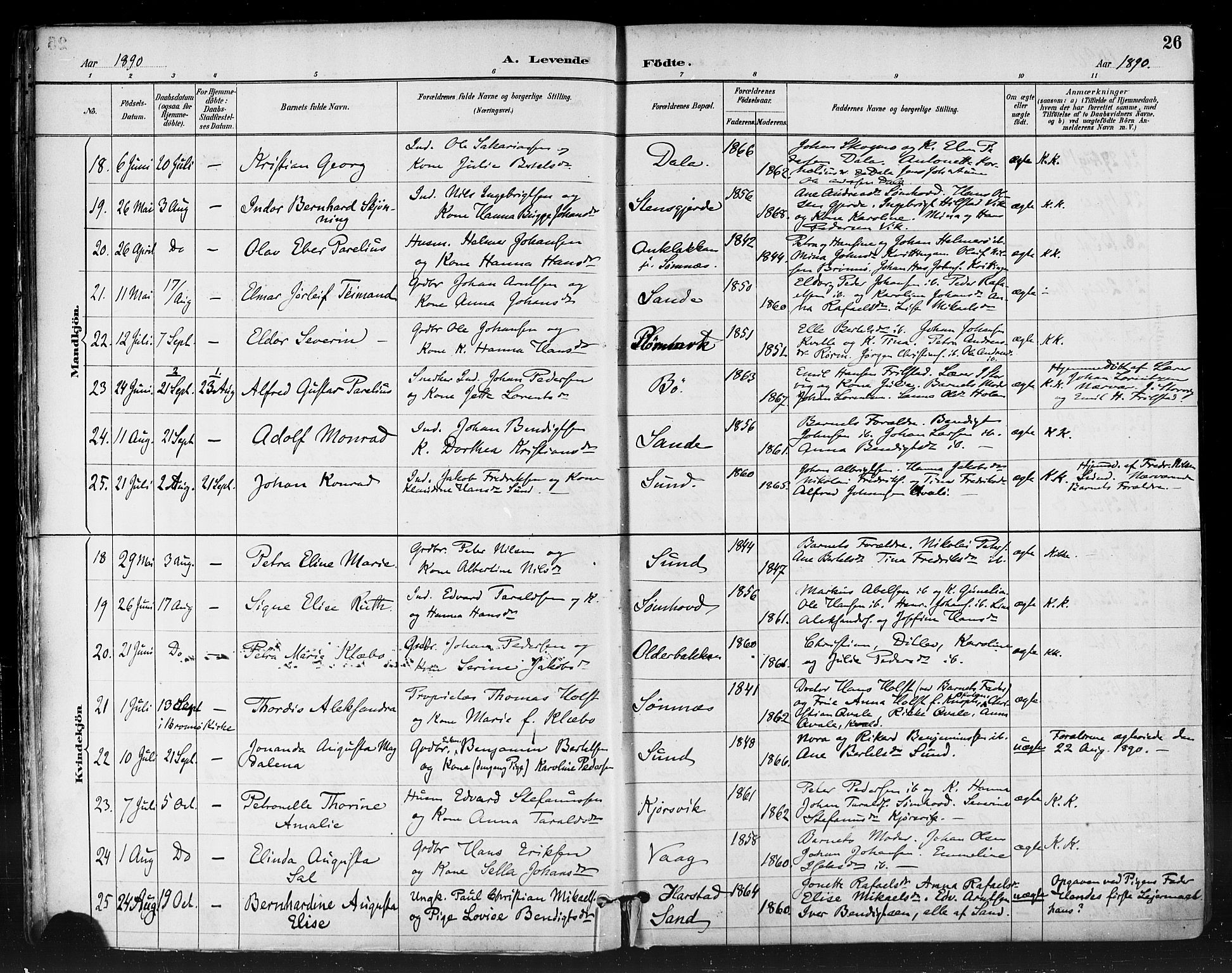 Ministerialprotokoller, klokkerbøker og fødselsregistre - Nordland, SAT/A-1459/812/L0178: Parish register (official) no. 812A07, 1886-1900, p. 26