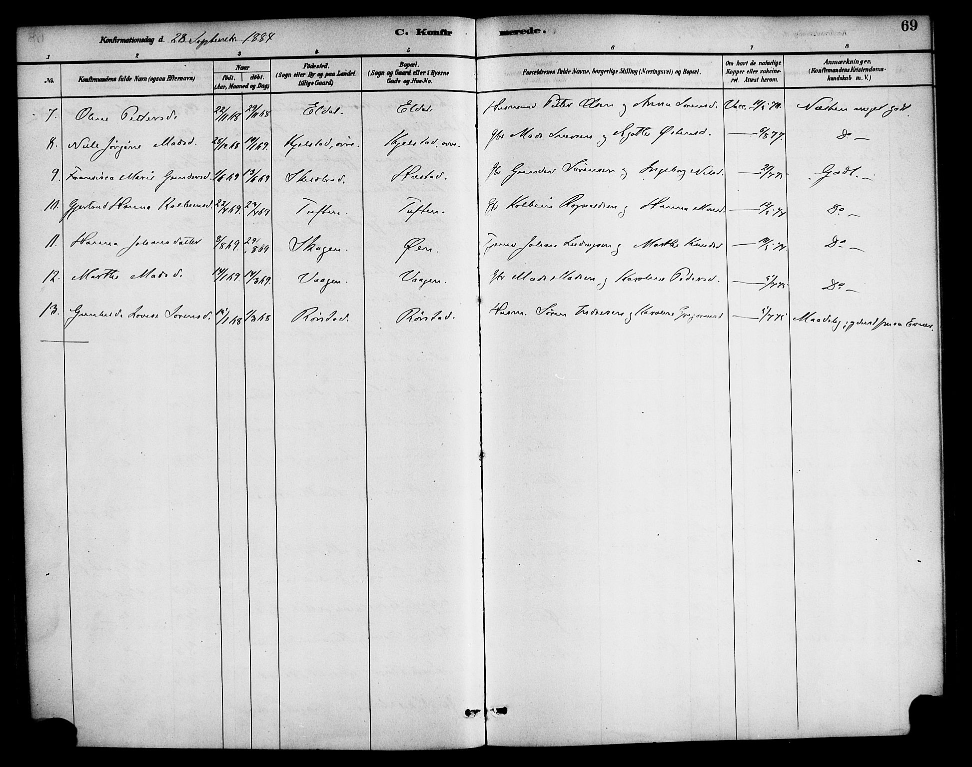 Gaular sokneprestembete, AV/SAB-A-80001/H/Haa: Parish register (official) no. D 1, 1882-1899, p. 69