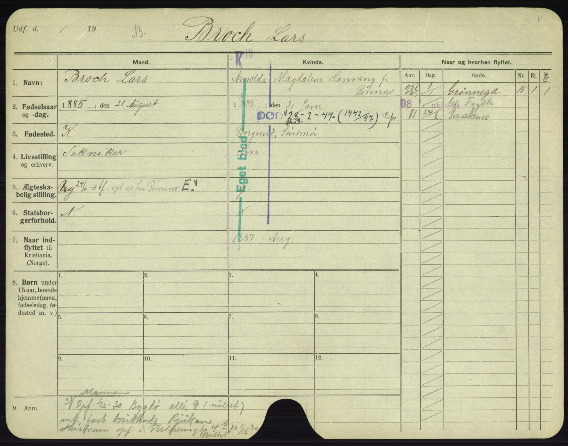 Oslo folkeregister, Registerkort, AV/SAO-A-11715/F/Fa/Fac/L0002: Menn, 1906-1914, p. 298a