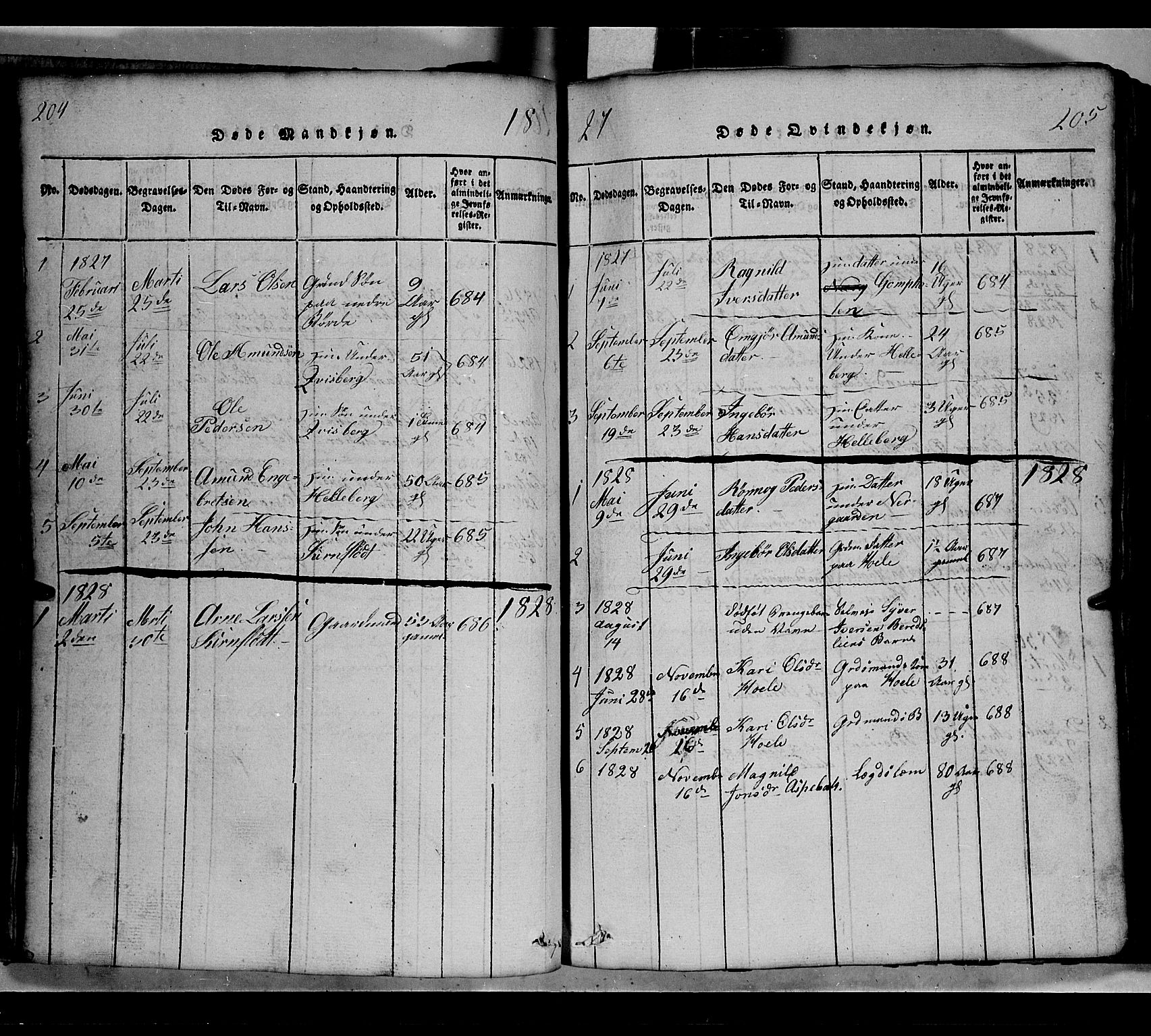 Gausdal prestekontor, SAH/PREST-090/H/Ha/Hab/L0002: Parish register (copy) no. 2, 1818-1874, p. 204a-204b