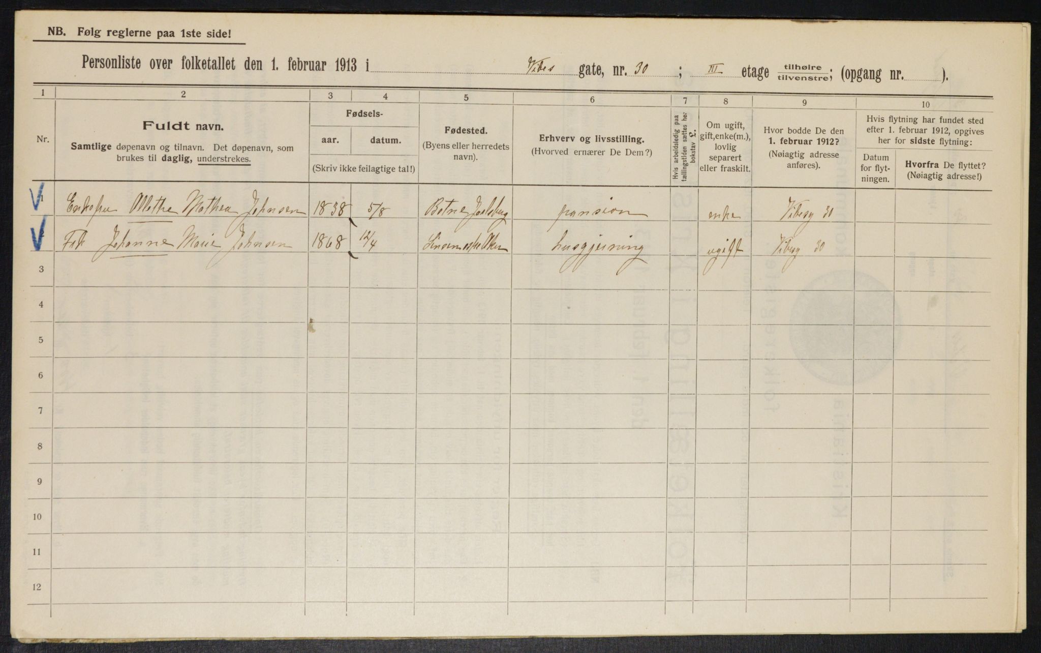 OBA, Municipal Census 1913 for Kristiania, 1913, p. 123323