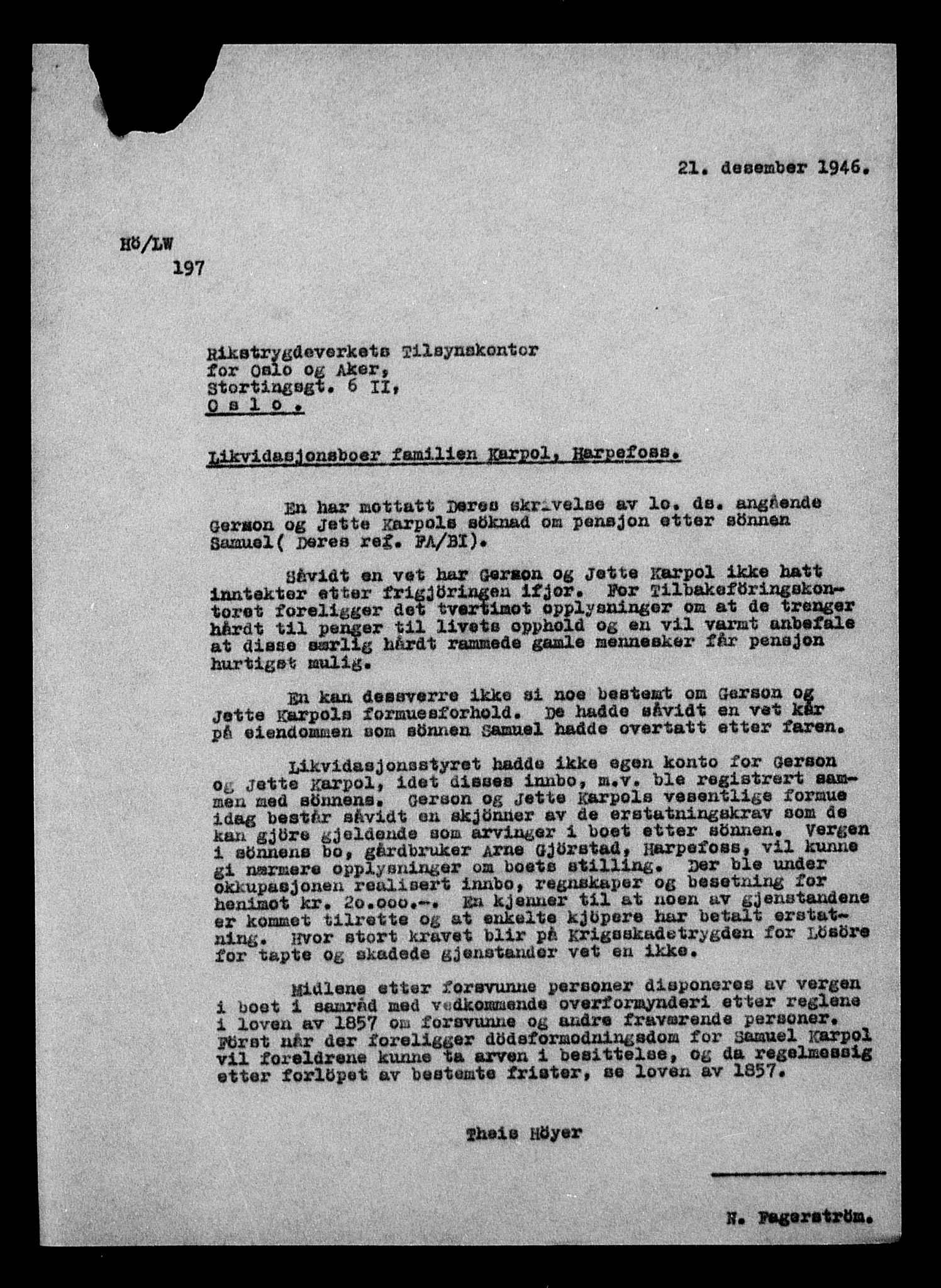 Justisdepartementet, Tilbakeføringskontoret for inndratte formuer, AV/RA-S-1564/H/Hc/Hcc/L0949: --, 1945-1947, p. 467