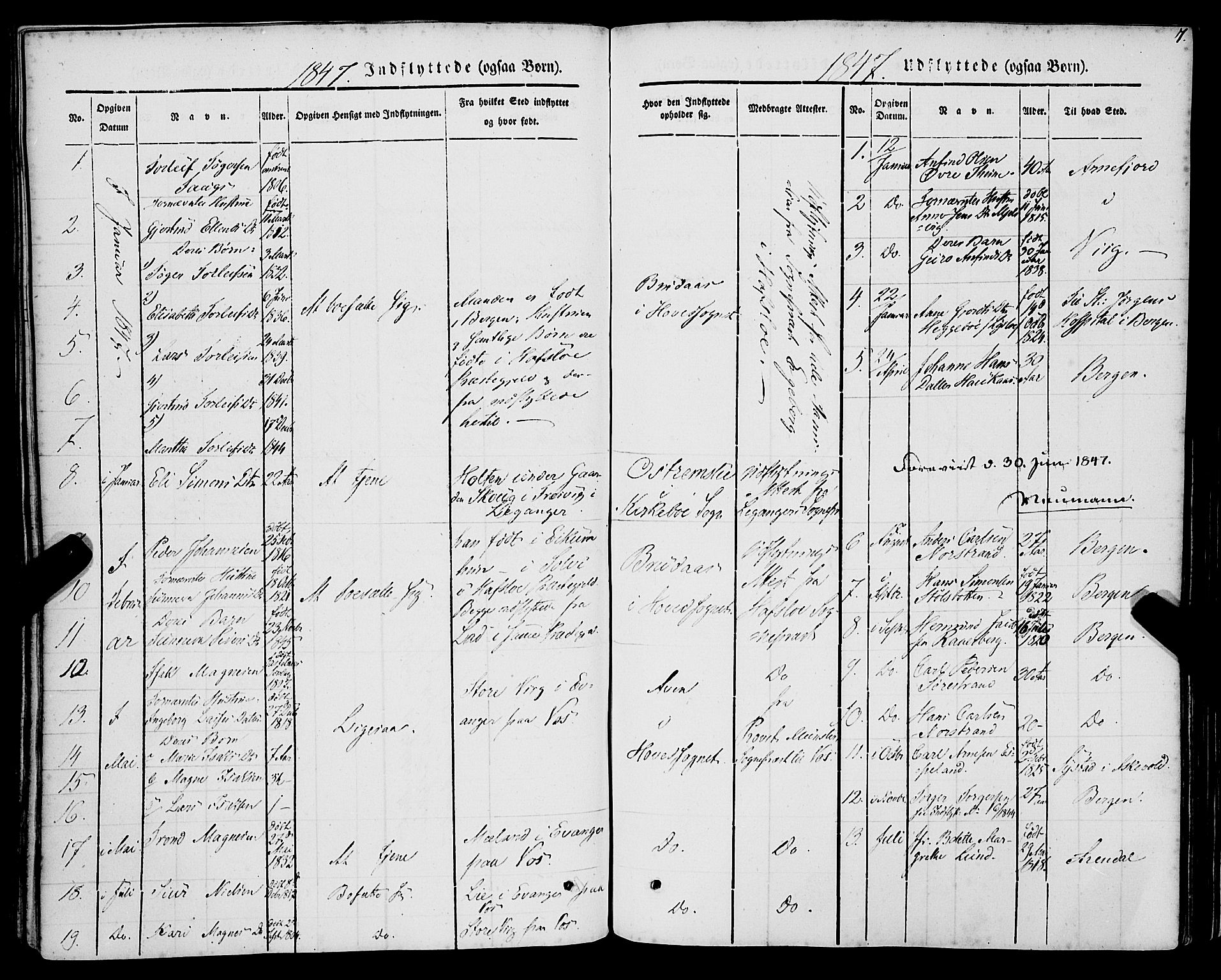 Lavik sokneprestembete, SAB/A-80901: Parish register (official) no. A 3, 1843-1863, p. 7