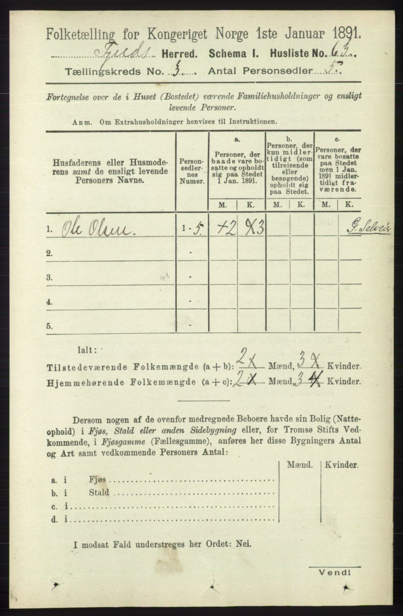 RA, 1891 census for 1246 Fjell, 1891, p. 1276