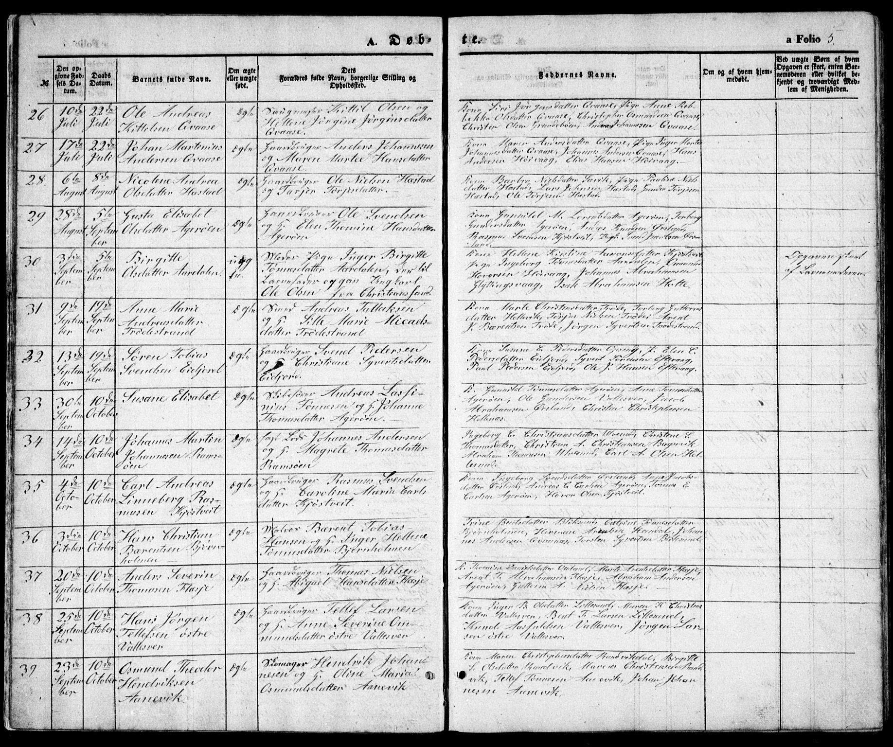 Høvåg sokneprestkontor, SAK/1111-0025/F/Fb/L0002: Parish register (copy) no. B 2, 1847-1869, p. 5