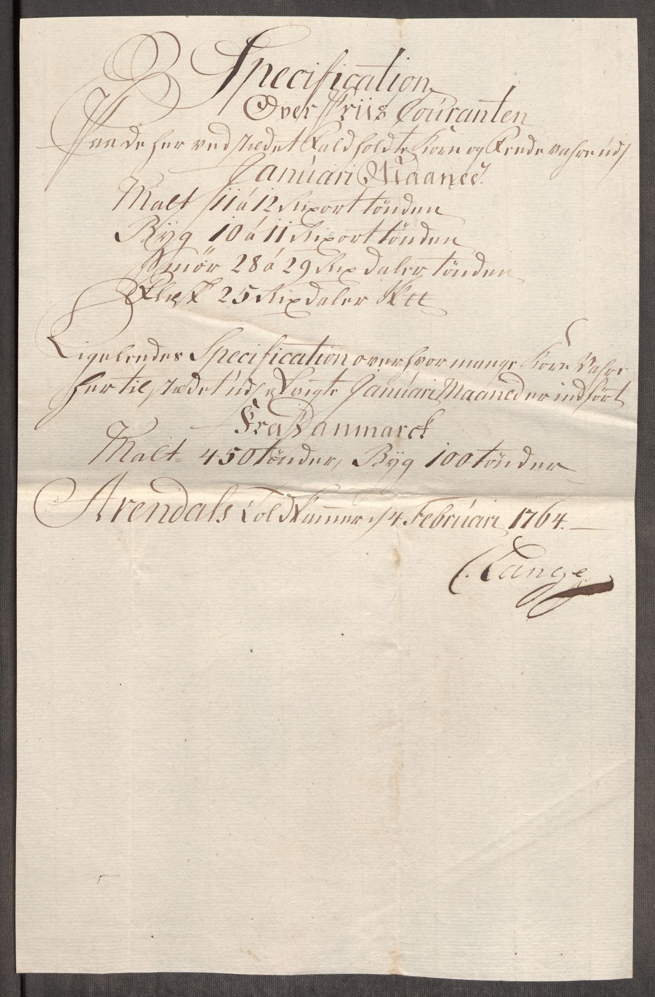 Rentekammeret inntil 1814, Realistisk ordnet avdeling, AV/RA-EA-4070/Oe/L0008: [Ø1]: Priskuranter, 1764-1768, p. 209