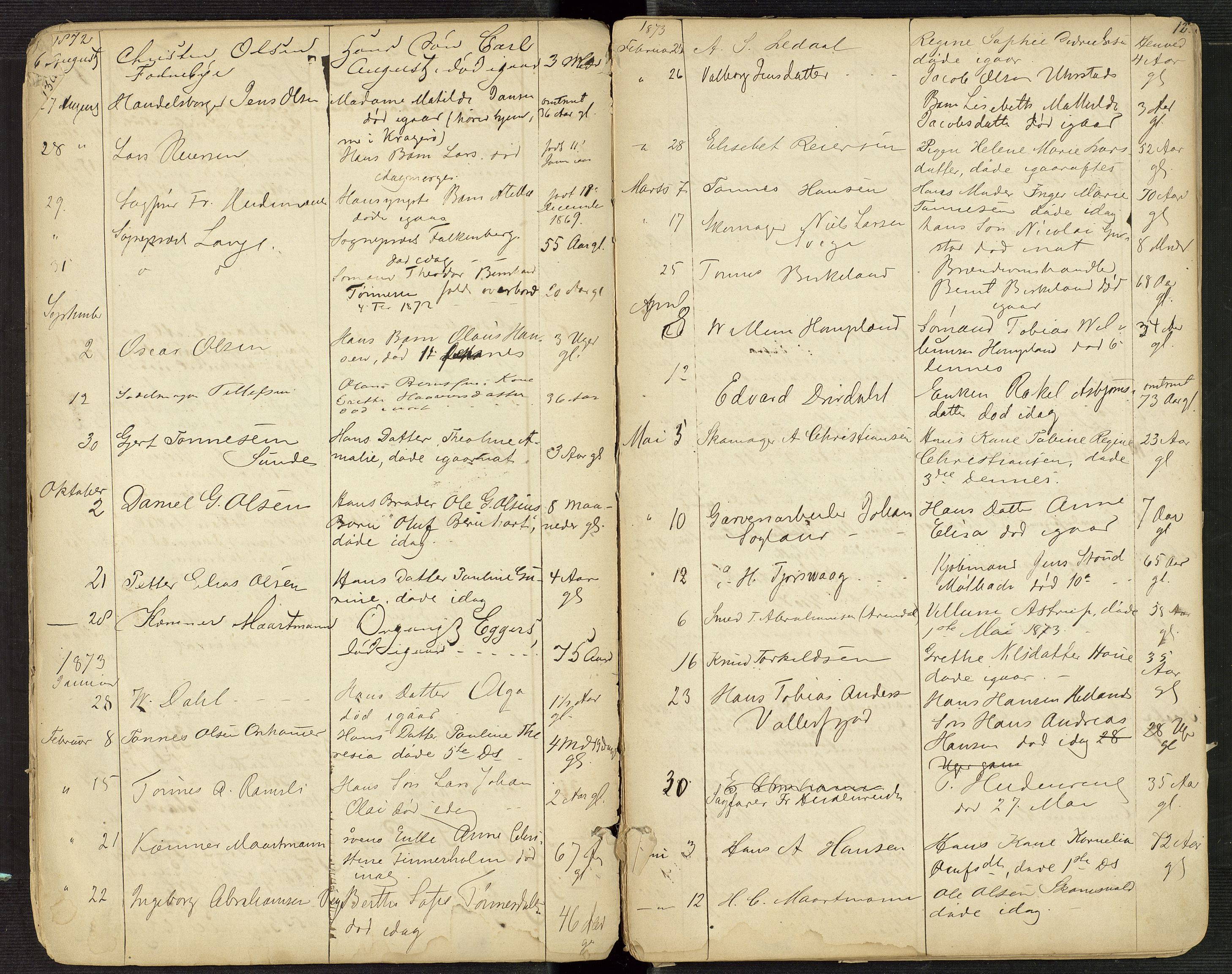 Flekkefjord byfogd, AV/SAK-1222-0002/H/Ha/L0001: Dødsfallsfortegnelse, defekt, nr 1, 1864-1907, p. 12