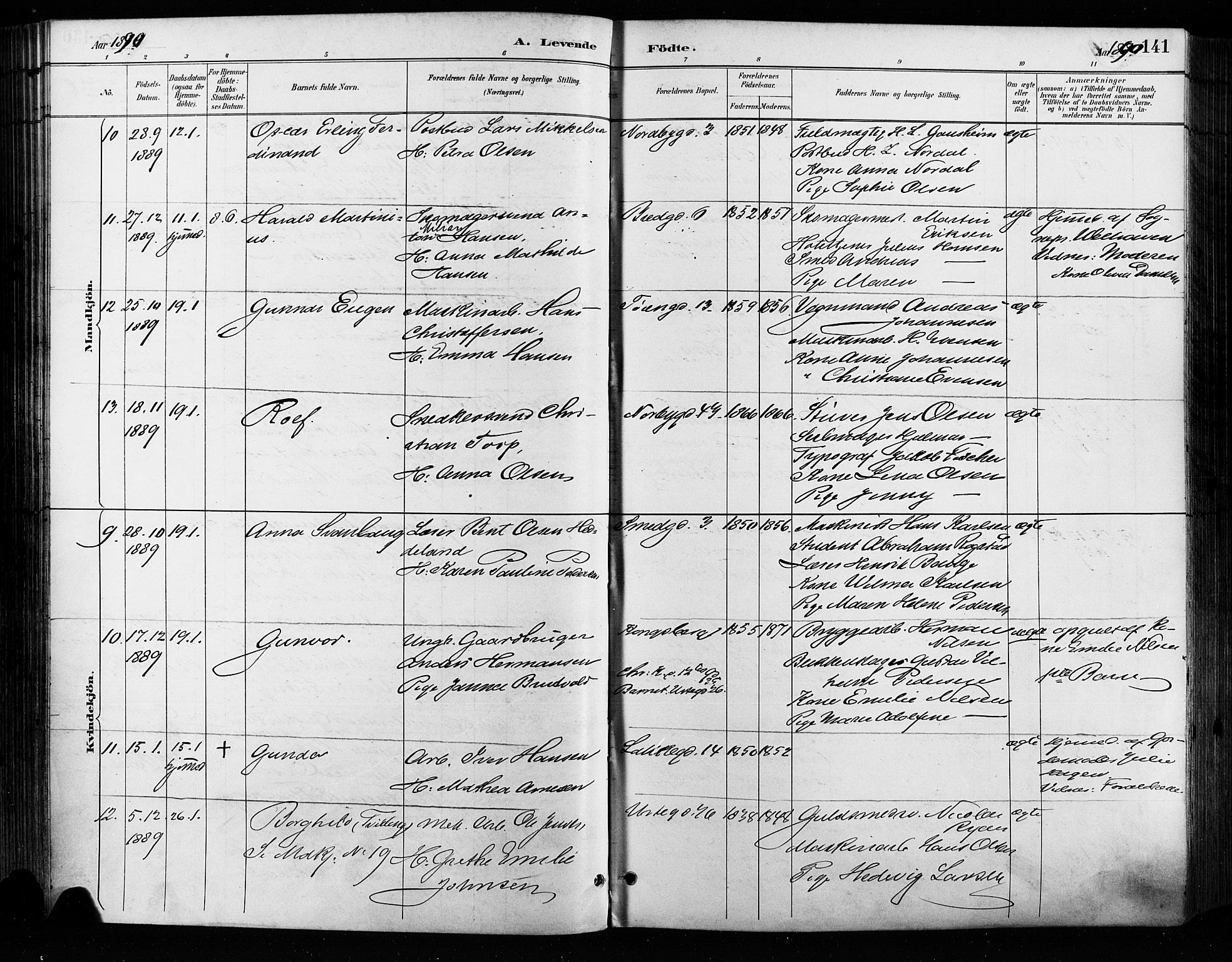 Grønland prestekontor Kirkebøker, AV/SAO-A-10848/F/Fa/L0009: Parish register (official) no. 9, 1888-1893, p. 141